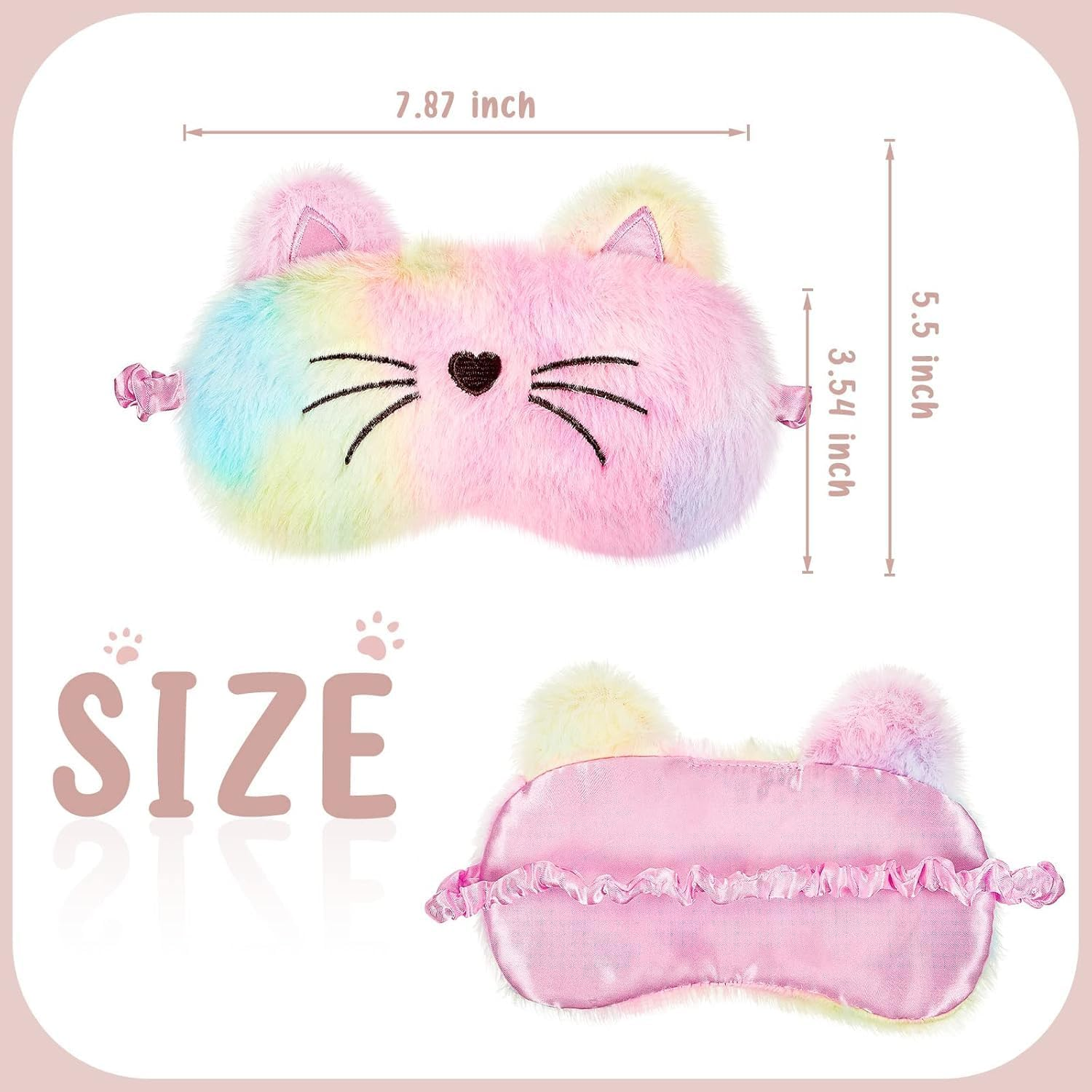 Kids Sleep Eye Mask - Plush Animal Sleeping Eye Cover, 3 Pcs Soft Funny Blindfold, White, Pink, Rainbow, Cat Style image number 4
