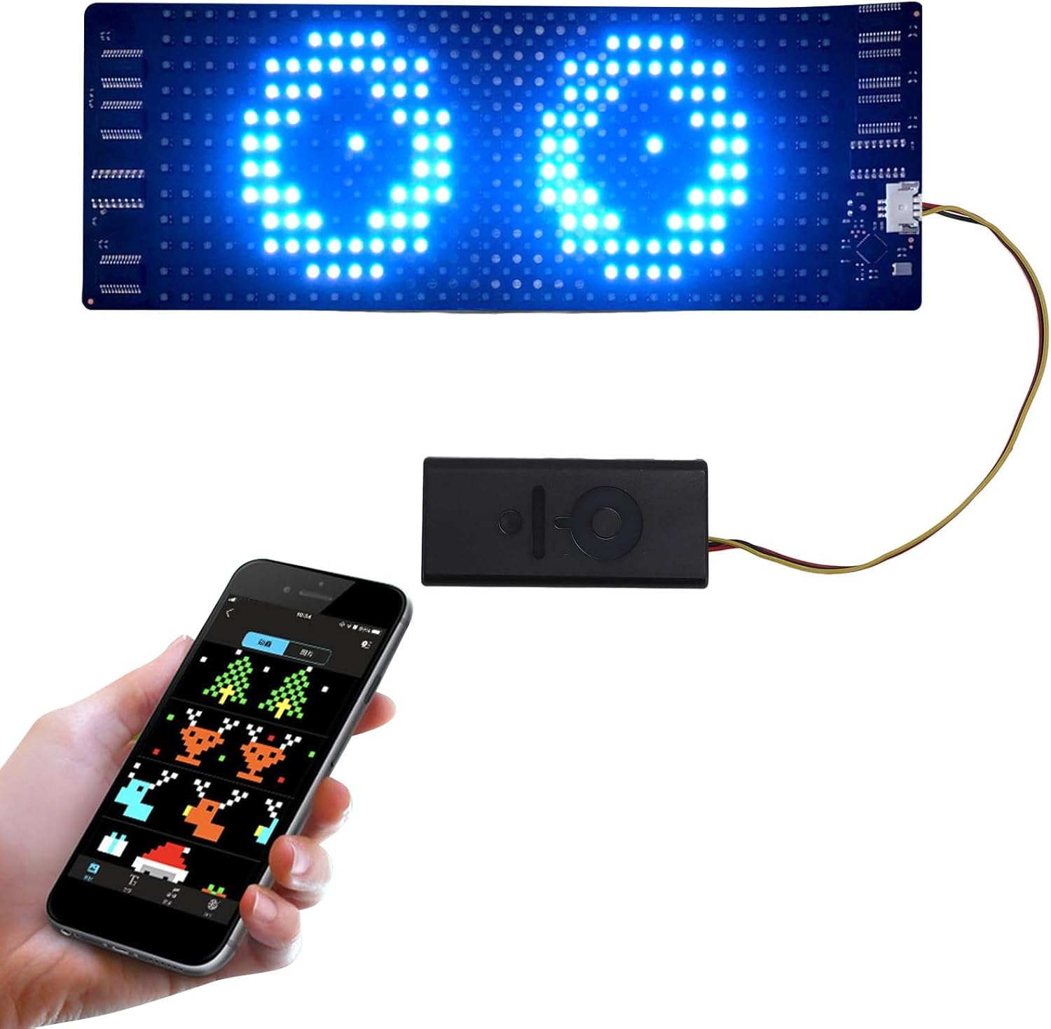 Flexible LED Display with APP Control, HD Full Color Programmable LED Screen with 12X32 Resolution, Water Proof Wearable RGB Sign for Bag Hat Glasses Accessories (158.5X58Mm)