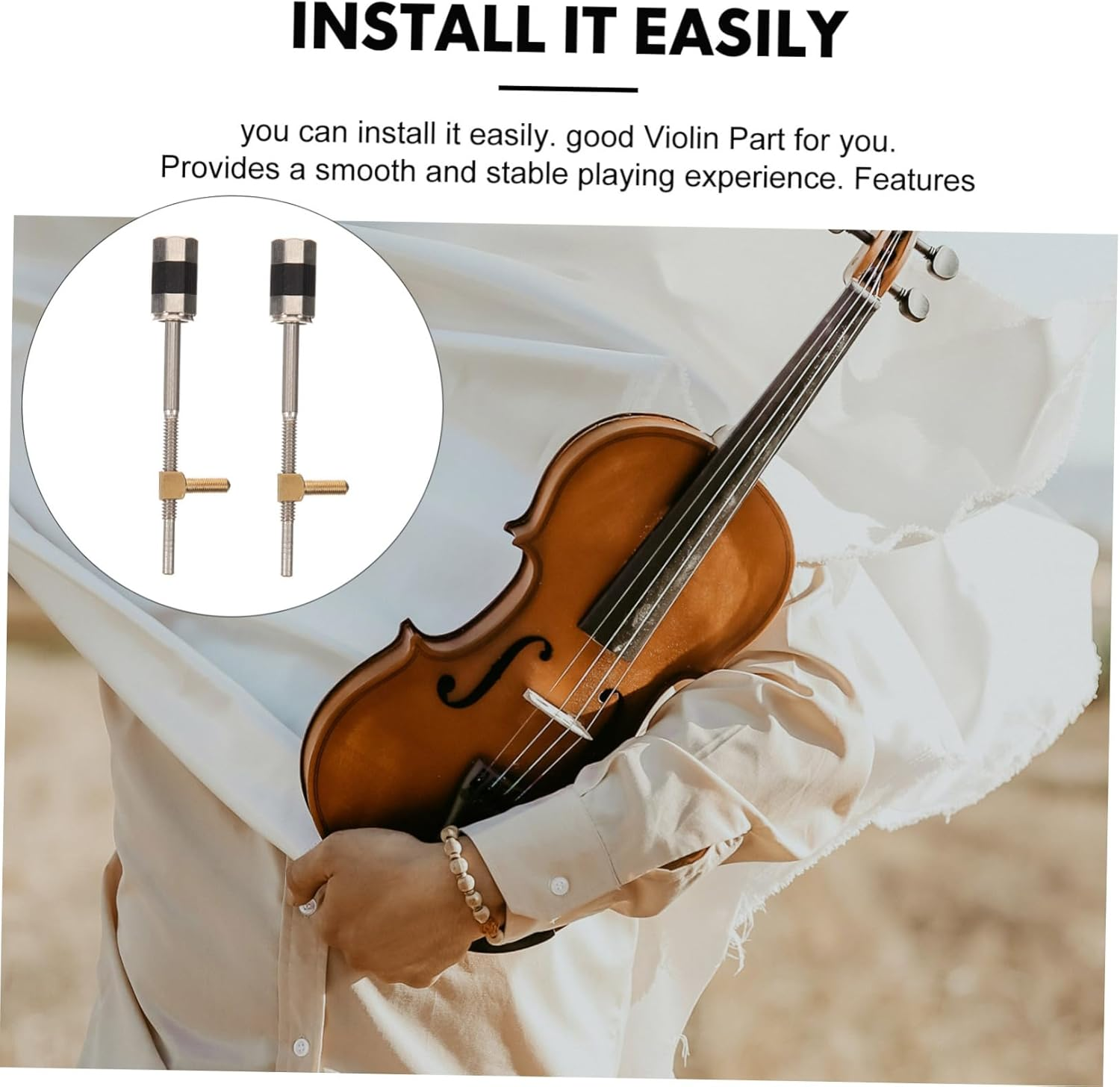 2Pcs 4/4 Violin Bow Frog Screws White Copper Violin Bow Parts Replacement Accessories for Student and Professional String Instrument image number 2