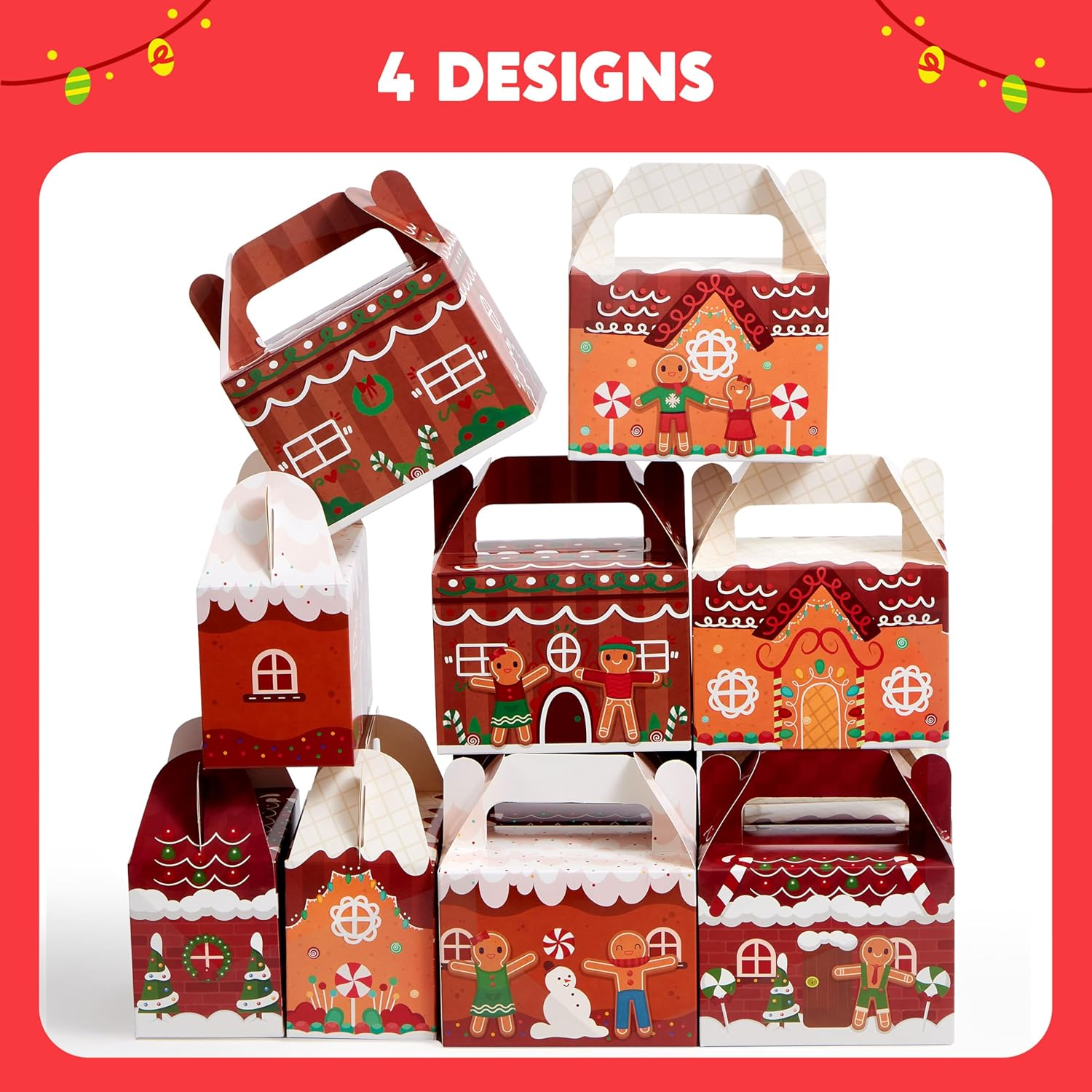 JOYIN 24 PCS Christmas Cookie Boxes, Christmas 3D House Cardboard Treat Boxes for Holiday Xmas Goody Gift, Goodie Paper Boxes, School Classroom Party Favor Supplies, Candy Treat image number 3