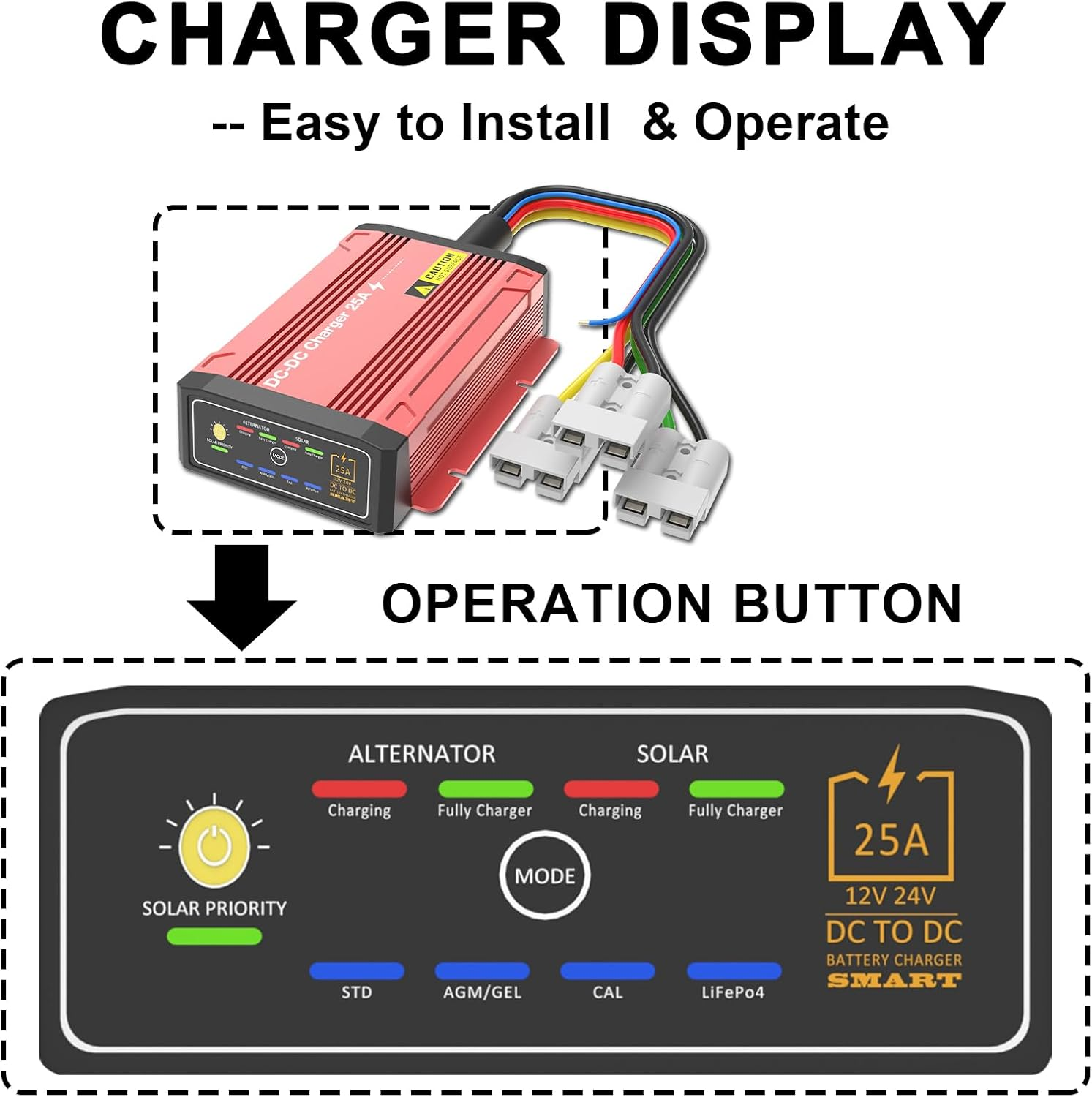Waterproof DCDC Charger with MPPT for 12V 25A Lifepo4, Lead-Acid, SLA, Gel, AGM, Cal, DC to DC Battery Charger with Anderson image number 4