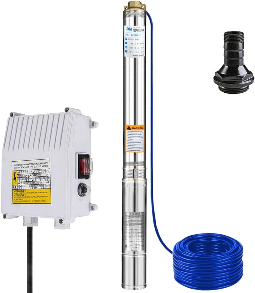 ALSTON 1HP 0.75W 220V Stainless Steel Deep Well Water Pump Submersible Bore Pump Head Max 58M/70L per Minute for Industrial Irrigation Livestock Home Use image number 4