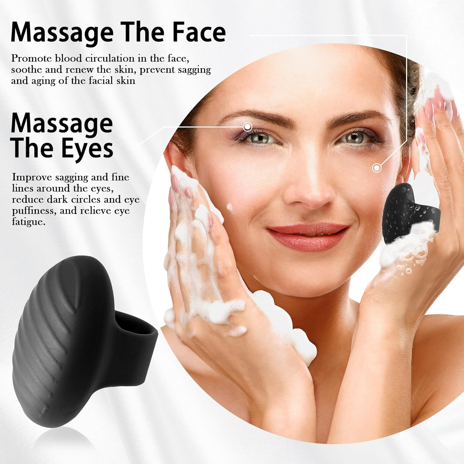 Sex Toys Finger Vibrator Mini Clitoral Stimulation Facial Eye Skin Care Tools 10 Vibration Modes Rechargeable Portable Silicone Massage Body Relax Set Muscles Tighten Anti-Aging Relieve Dark Circles (Black) - Black image number 6