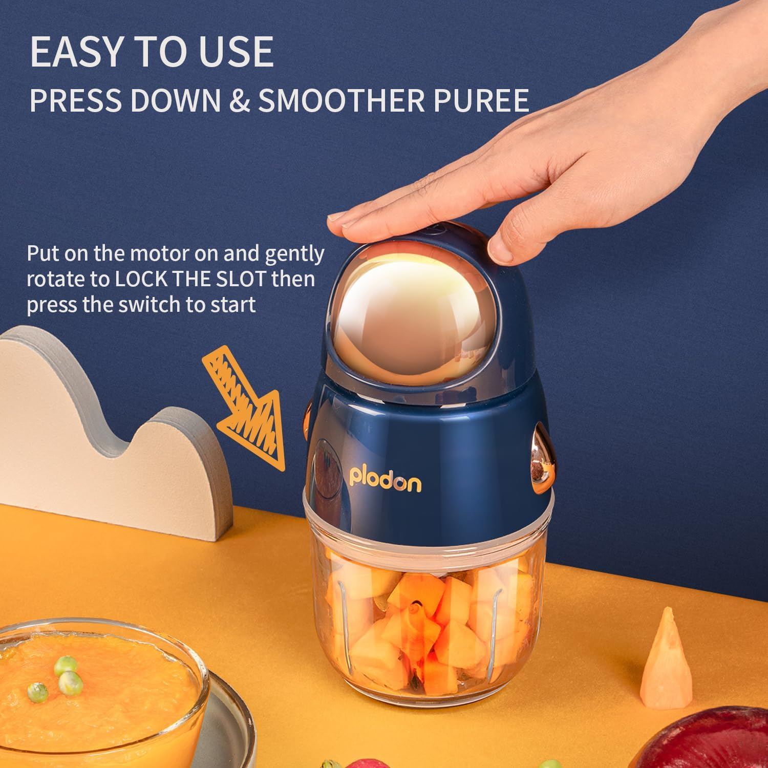 Baby Food Maker Mini Cute and Small Food Processor Puree Blender Grinder Chopper with 2 Glass Bowls(0.6L+0.3L) 8 Blades Electric (Without Battery) -2 Bowls image number 2