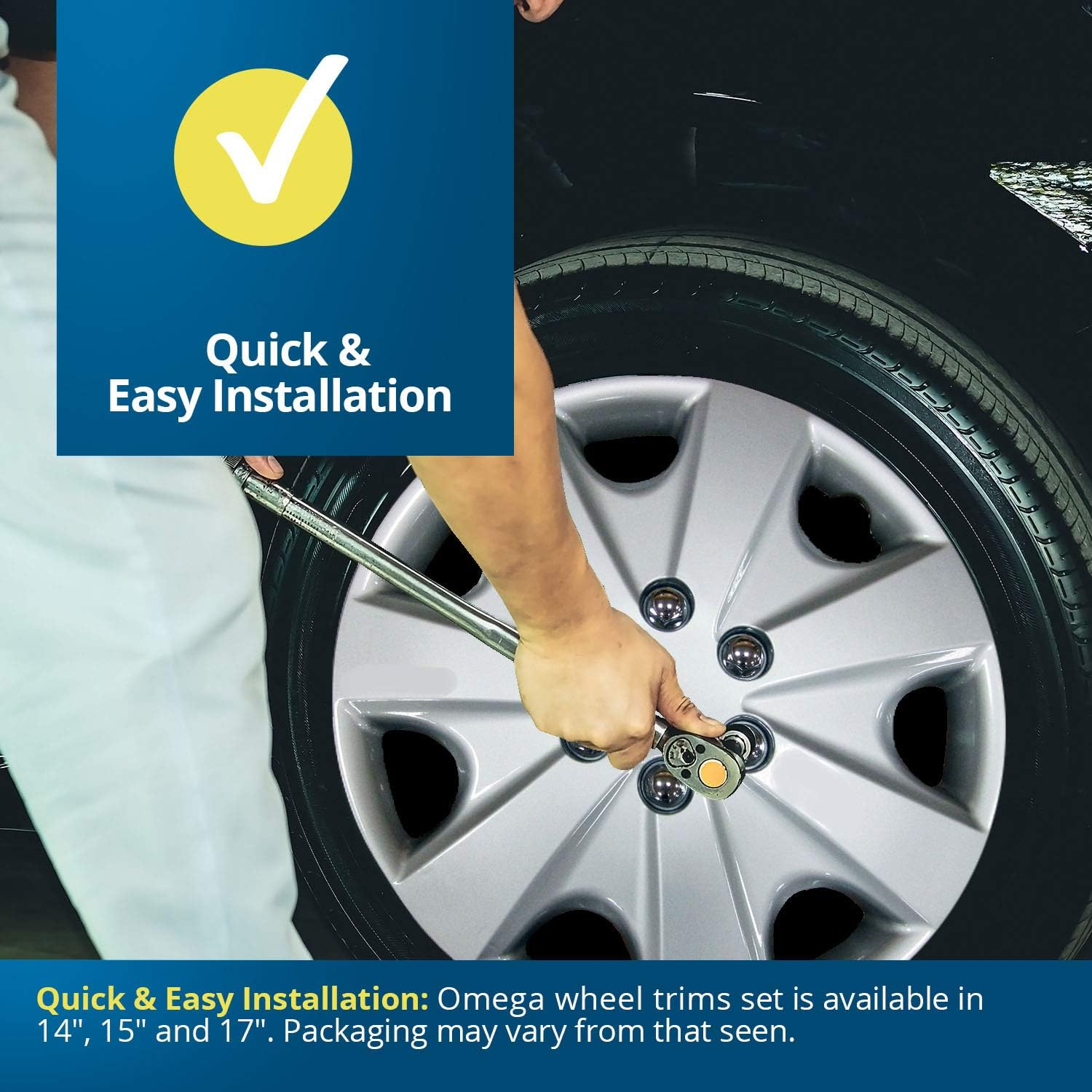 Simply SWT125 Omega Car Wheel Trims, High Impact Plastic Universal Fit Hub Caps 17 Inch, Silver, Set of Four image number 5