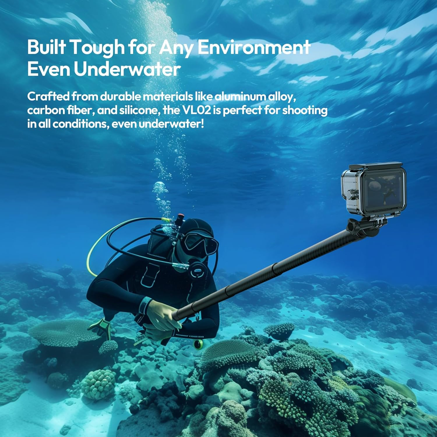 ULANZI VL02 2.7M Carbon Fiber Extended Invisible Selfie Stick, Compatible with Insta360 X5/X4/X3/Ace Pro/Go 3S/ONE X2/DJI Osmo 360, Extension Pole Waterproof Handle Grip for Gopro, Phone and More image number 5