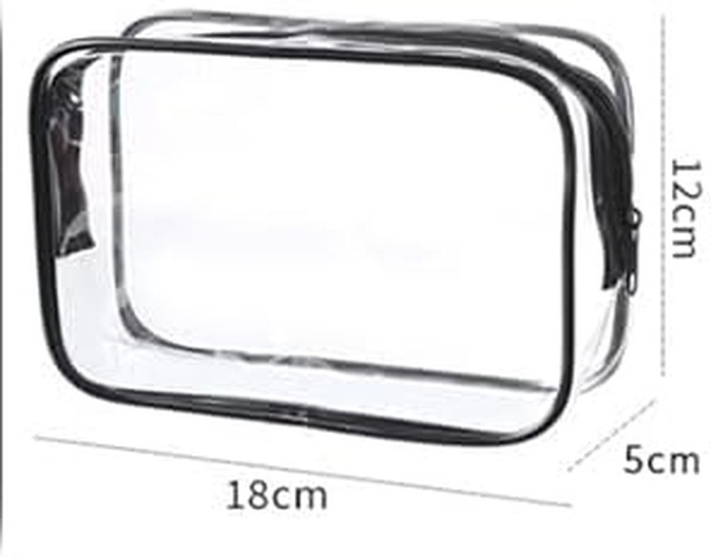 Clear Makeup Bags, 3 Pcs Cosmetic Makeup Bags Set Clear PVC with Zipper Handle Portable Travel Luggage Pouch Airport Airline Vacation Organization (Black) image number 1