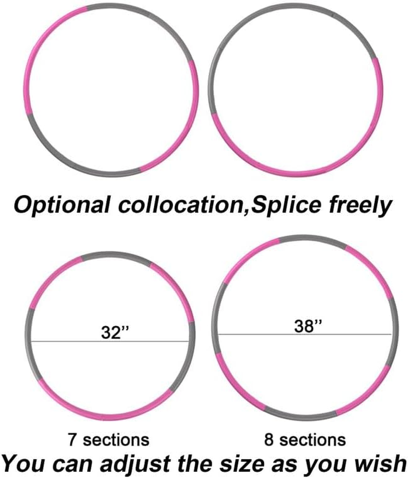 NEOWEEK 2Lb Exercise Hoops for Adults, Adjustable Hoola Weighted Hoop, Detachable Section Soft Fitness Hoop for Weight Loss, Fat Burning, Home Gym Core Workout