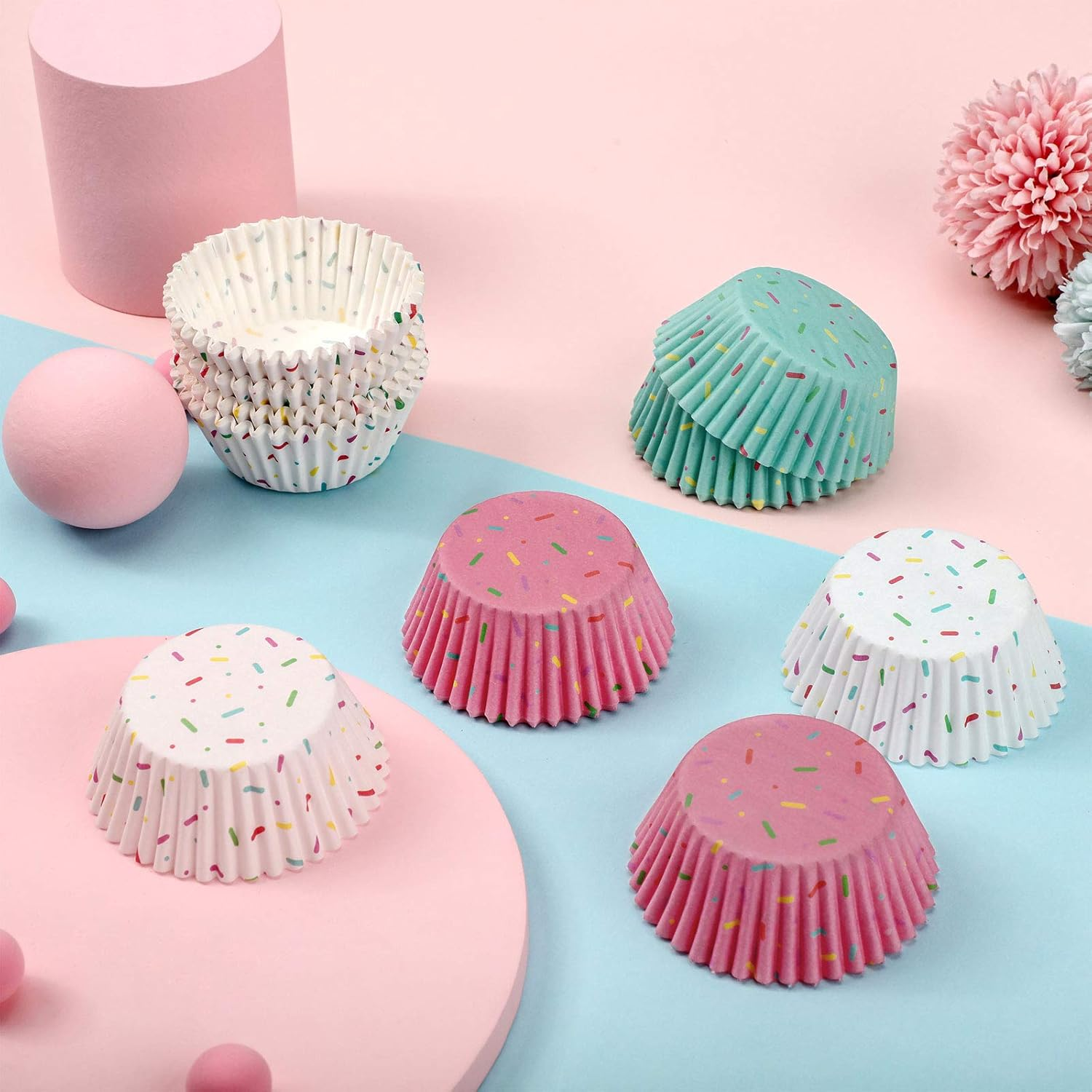 600 Pieces Cupcake Liners Colorful Paper Baking Cups Cupcake Wrappers Wraps Muffin Case Trays for Christmas Candyland Donut Party Decorations(White, Blue and Pink) - Delicate Color image number 5
