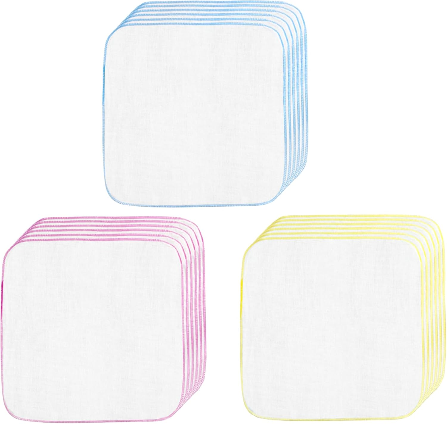 Gvhntk 15 Pcs Baby Washcloths 2 Layer Gauz Soft Baby Bib Wash Face Msulin Washcloths Cotton Burp Cloth Gauze Handkerchief Gentle for Newborns Infants Toddlers（Yellow Red Blue） (11.8 X 11.8 Inch) image number 1