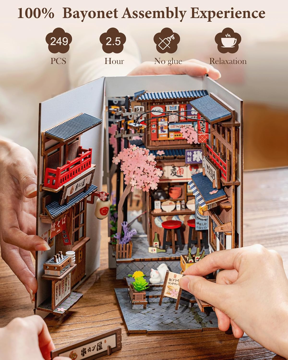 Rolife Book Nook Kit Sakura Wine Alley, 3D Wooden Puzzle Booknook for Bookshelf Decor, Japanese-Inspired Sakura Theme Creative DIY Miniature Dollhouse Kit, Crafts Gifts for Adults, Teens & Book Lovers image number 1