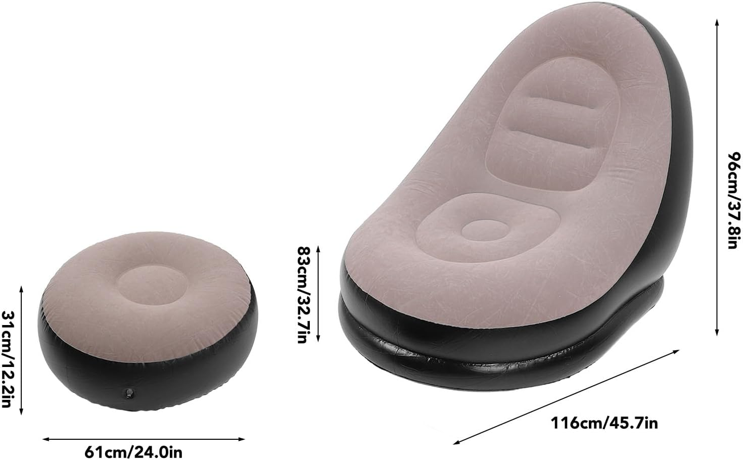 Bewinner Inflatable Sofa Chair with Footstool, Stylish Blow up Chair, Flocking Lounge Sofa Soft Camping Chair for Living Room Outdoor Travel Camping (Coffee) image number 6