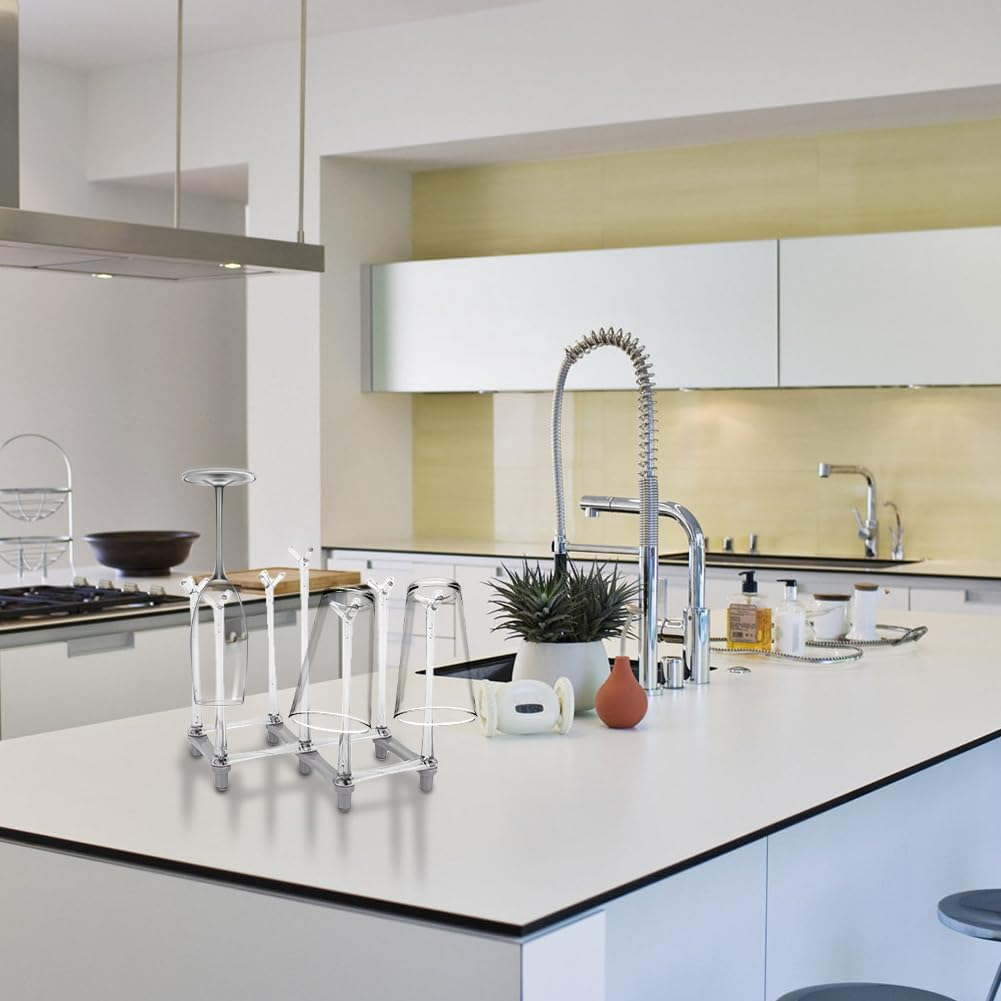 Retractable Cup Drying Rack, Water Bottle Organizer Drinking Glass Tree with Non-Slip Bottom for Kitchen Countertop(Light Grey) image number 3