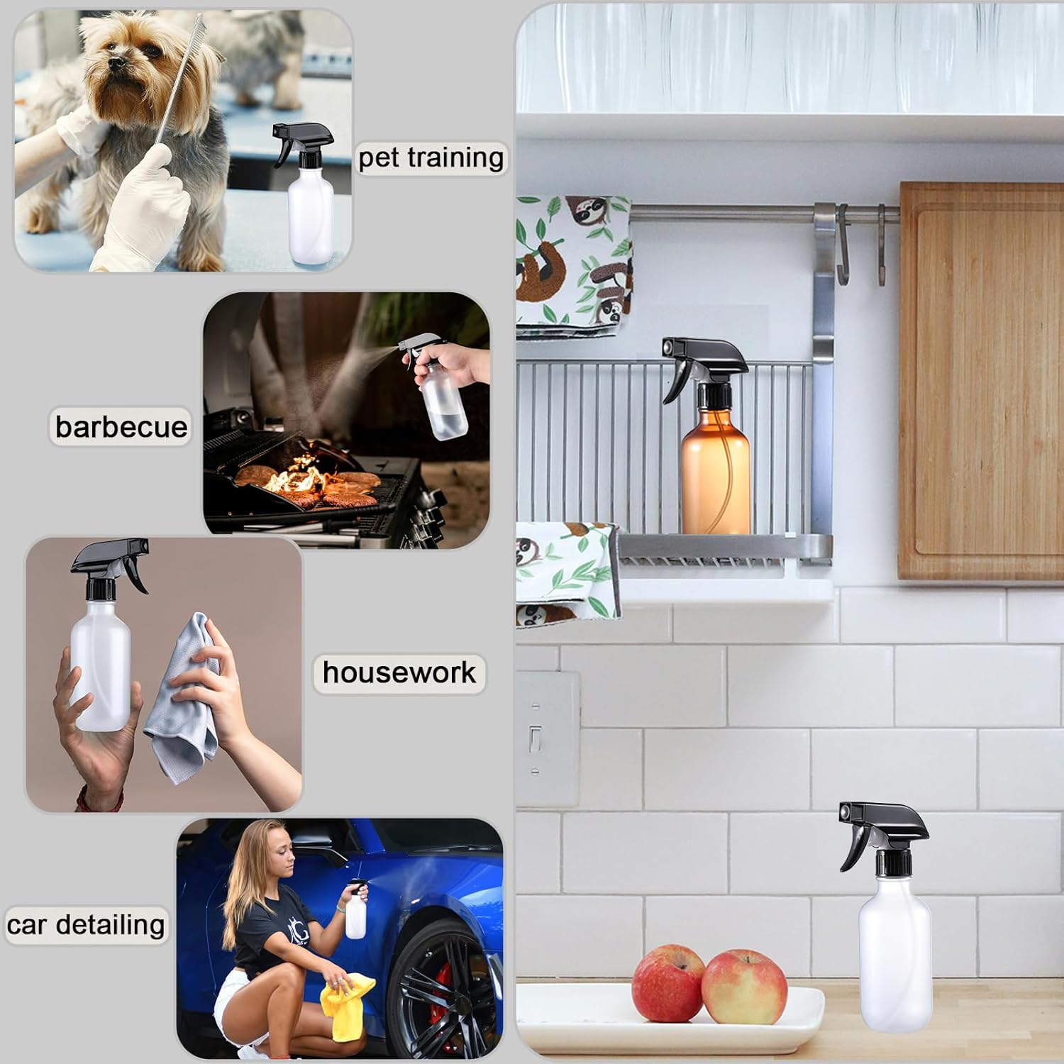 Plastic Spray Bottles Frosted Clear, Plant Mister Spray Bottle， 10Oz Refillable Empty Spray Bottles with Adjustable Nozzle Mist/Stream, Water Spray Bottle for Hair, Cleaning Solutions, Pet, Cooking - 2 Amber image number 6