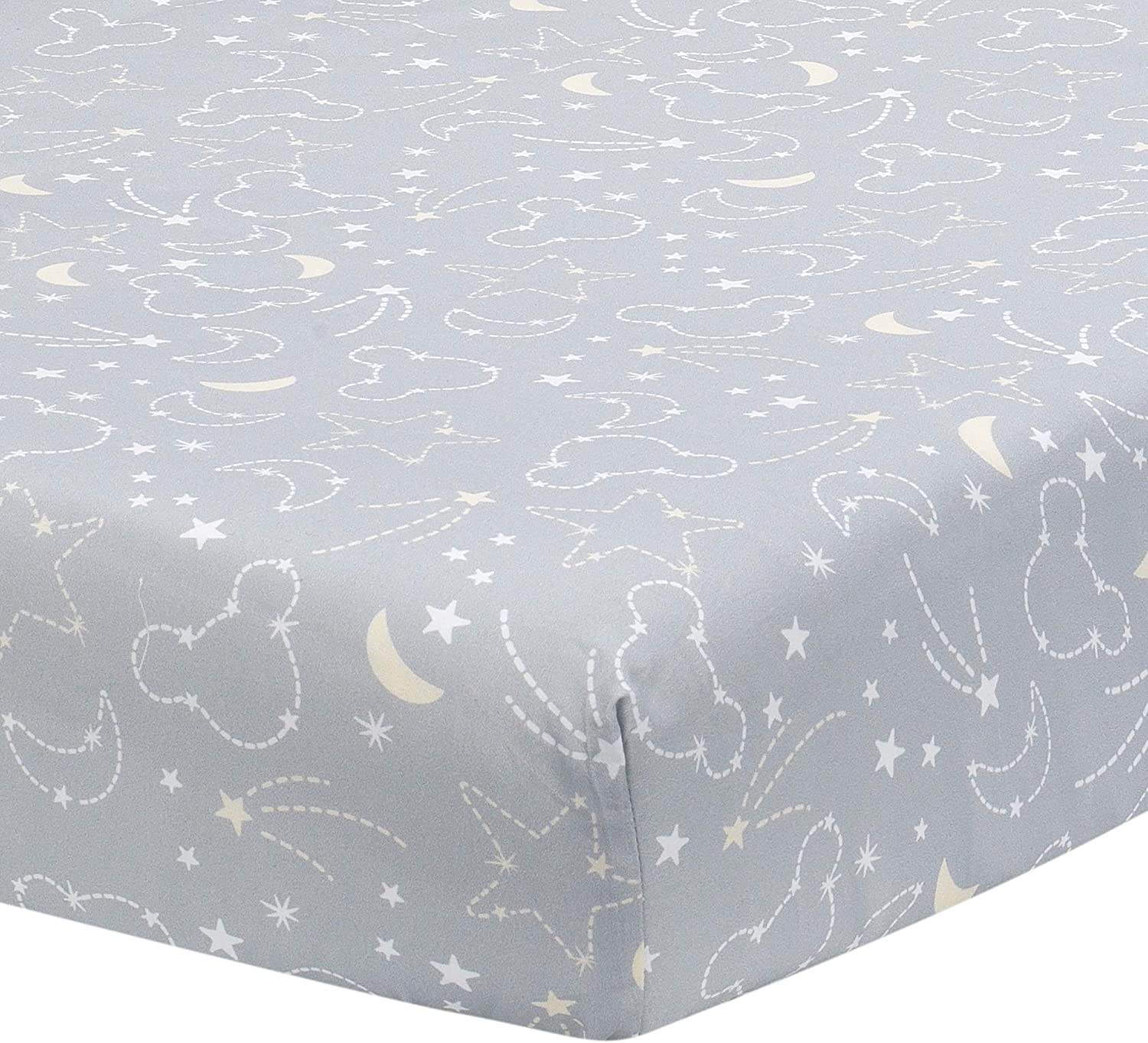 Lambs & Ivy Disney Baby Mickey Mouse Gray/Yellow Celestial Fitted Crib Sheet By
