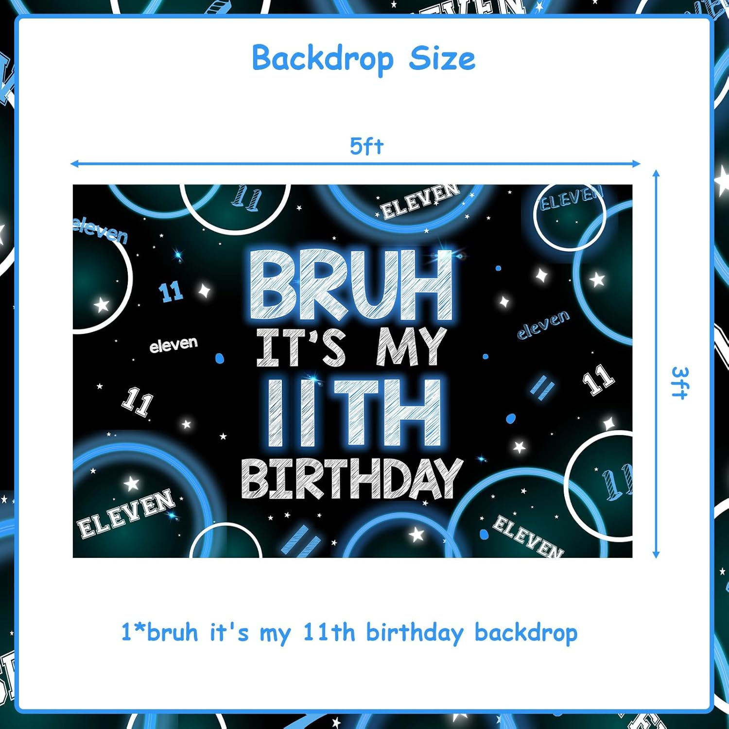 Wonmelody Bruh Its My Birthday Decor for Boy 5 * 3Ft Bruh It'S My 11Th Birthday Backdrop Banner Bruh I'M 11 Teens Birthday Party Decor It&rsquo;S My Birthday Banner Blue Black Teenager 11Th Birthday Party image number 1