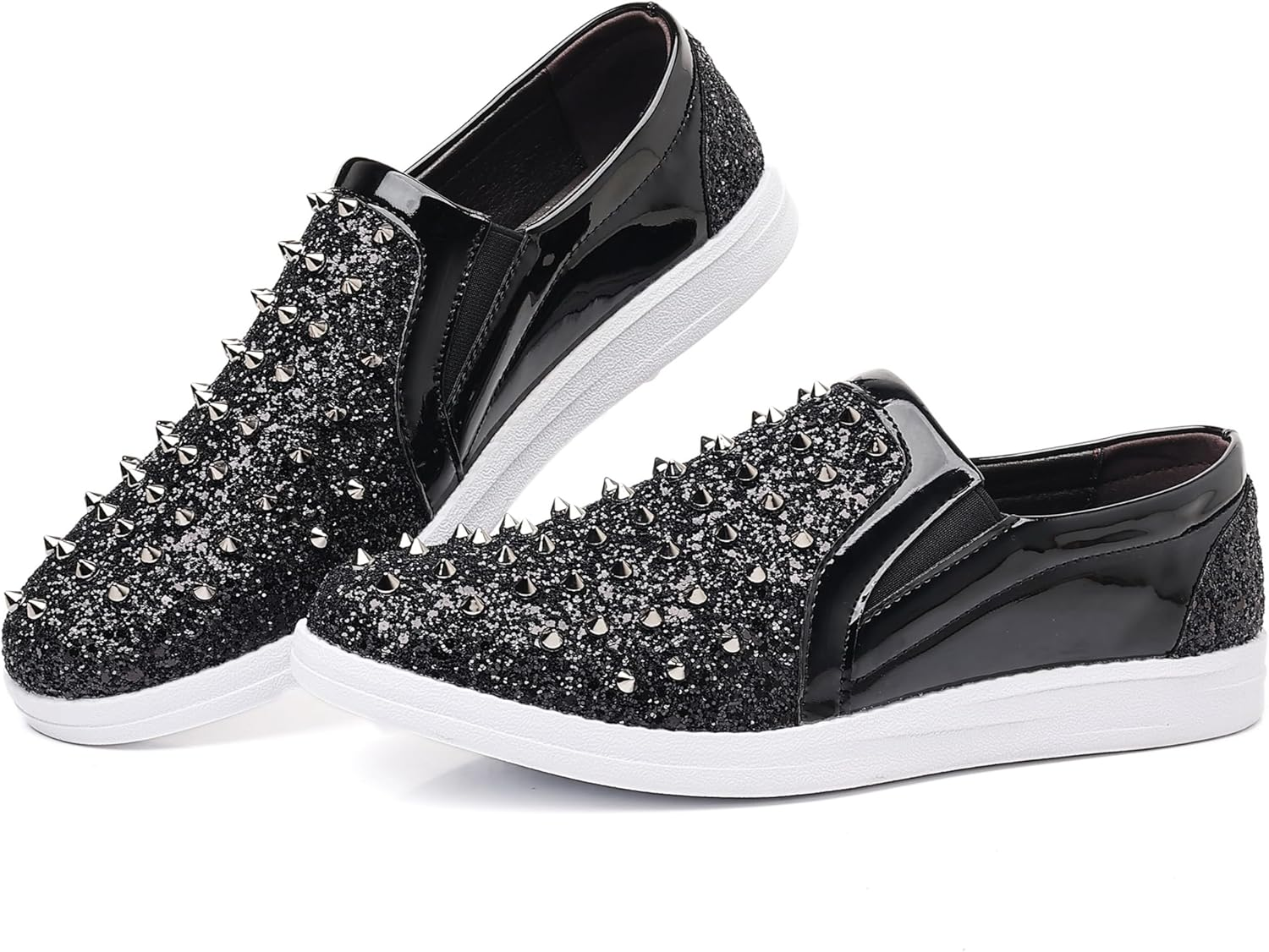 Trsorini Men'S Glitter Spikes Sneakers Sparkly Shiny Light-Up Shoes Metal Rivet Soft Sole Male Shoes image number 4
