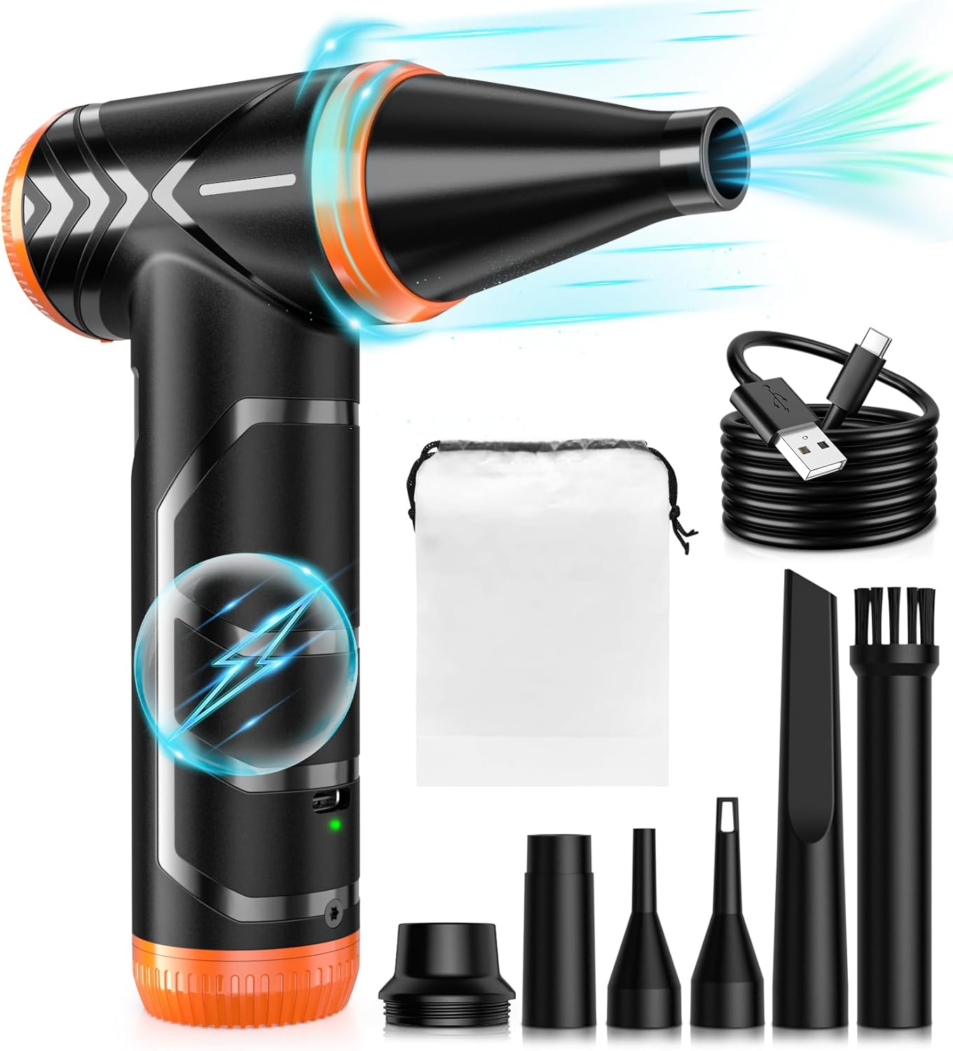 Compressed Air Duster, 150000RPM Stepless Speed Tiny Electric Cleaner for Keyboard, PC Deep Cleaning, Replace Compressed Air Can-No Canned Air Duster, Rechargeable Air Blower - Vibrant Orange image number 5