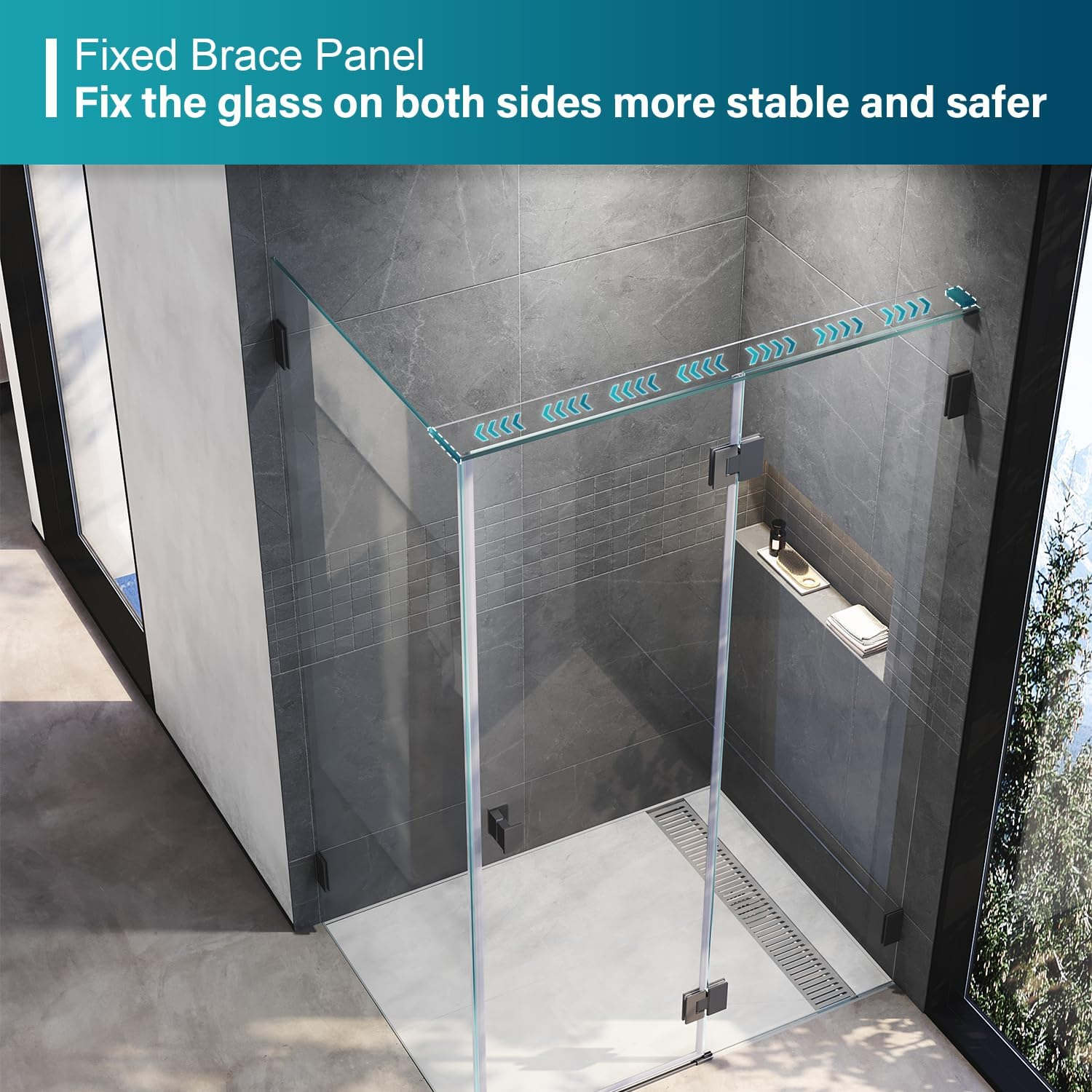 ELEGANT Frameless Shower Screen Pivot Shower Door 10Mm Tempered Glass Shower Enclosure Corner Shower Cubicle, 900X1950Mm image number 3