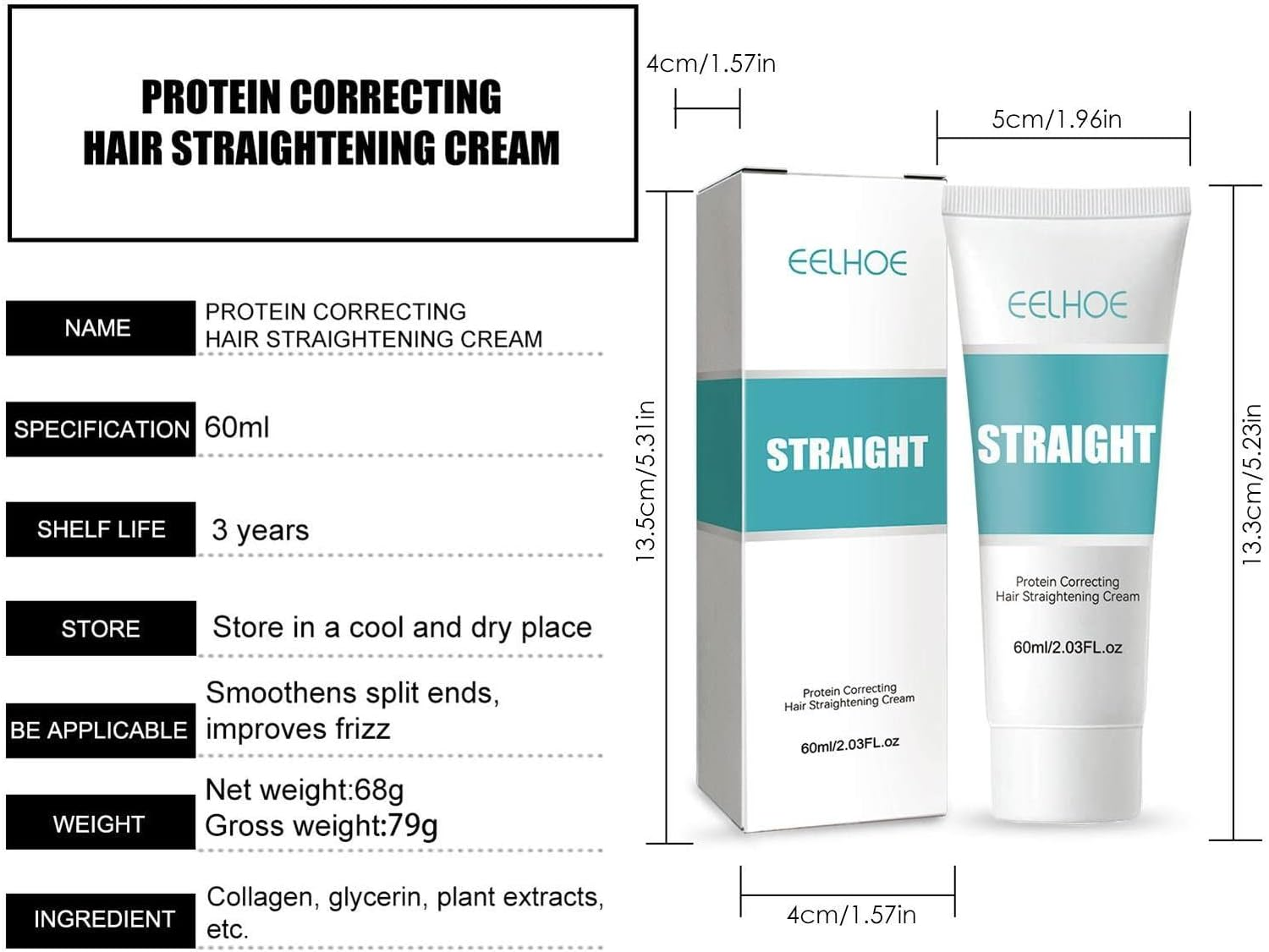 Straightening Cream for Curly Hair,Protein Correcting Curly Hair Straightener - 60Ml Women'S Hair Straightening Cream, Hair Smoothing Hair Protection Cream for Curly Hair and Dry image number 3