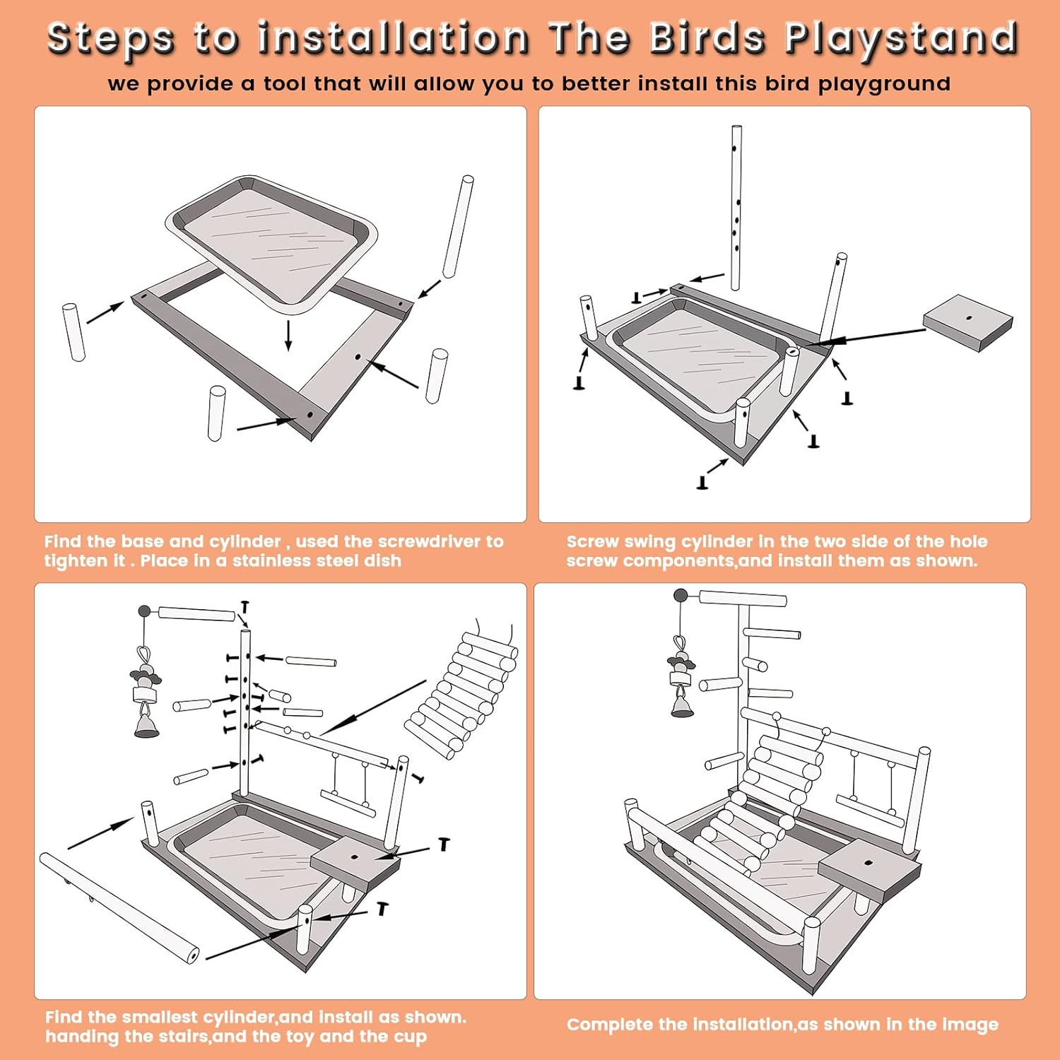 Wishesmar Bird Playground Parrot Play Stand with Feeder Cup Swing Climb Ladder and Tray Budgie Playground Cage Exercise Gym Toys for Parakeets Cockatiel, Wooden, Size about 17.7X14.6X10.2 in #A image number 1