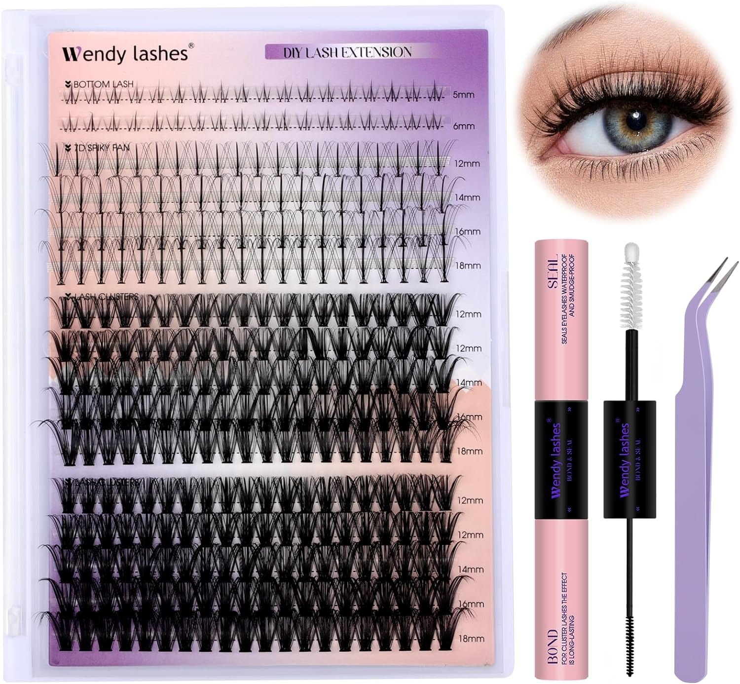 WENDY Lash Clusters Spikes Eyelash Clusters Bottom Lashes Volume Cluster Eyelash Extensions DIY Manga Cluster Eyelash at Home（Spikes-80D+100D-D-12-18Mm） image number 2