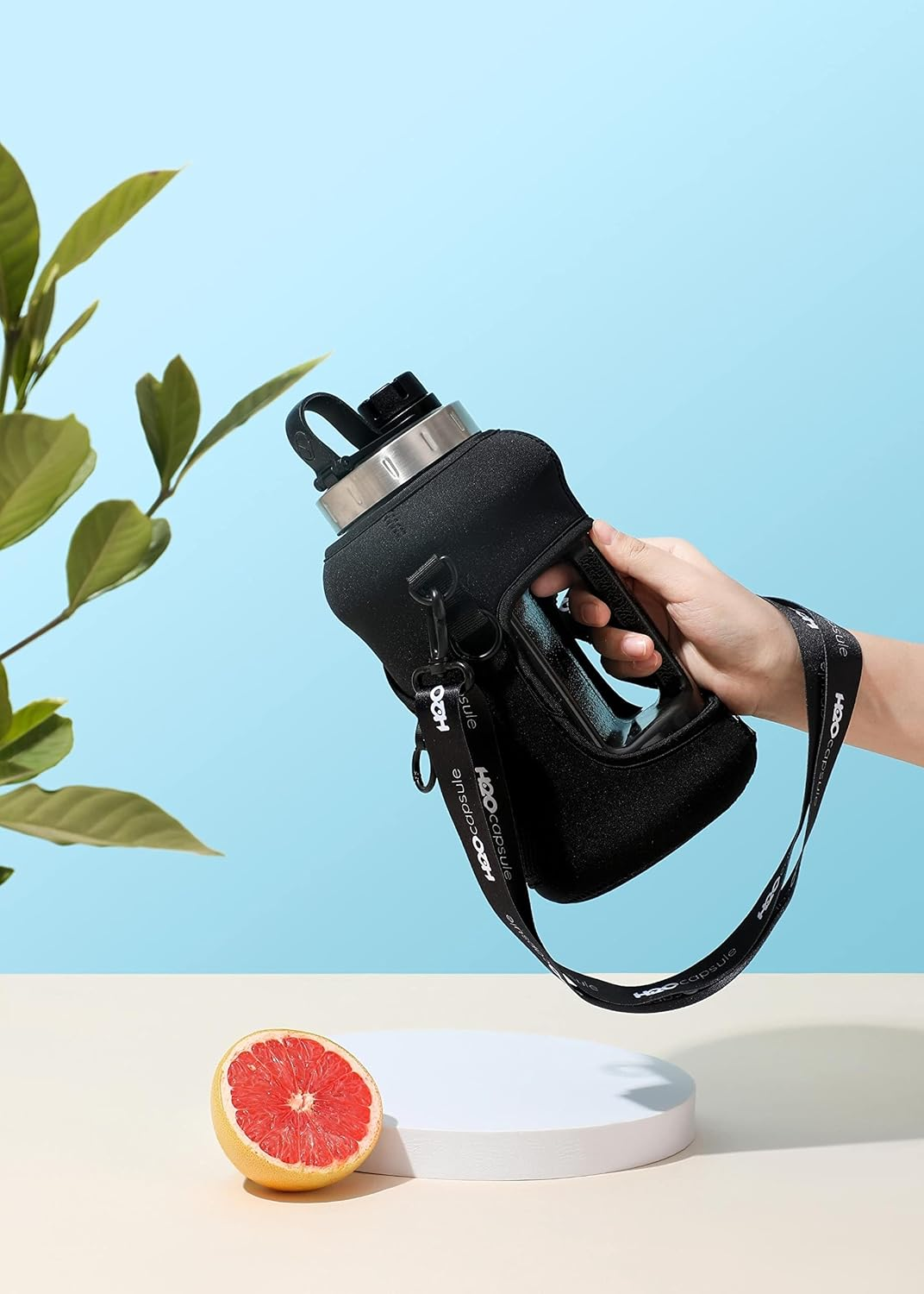 H2O Capsule 2.2L Half Gallon Wide Mouth Water Bottle with Storage Sleeve and Removable Straw - Hydration Tracker Jug with Measurements Marked &ndash; Shatterproof Bpa-Free, Jet Black - Check Mate image number 3