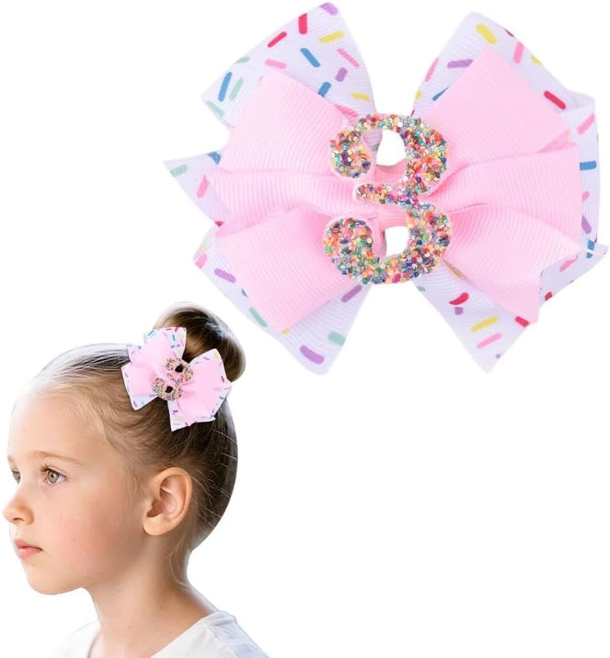 Ice Cream Birthday Hair Bow Clips Sprinkle 3Rd Birthday Girl Hair Bows for Happy Bday Party Favors Glitter Bows Side Clip for 3 Years Old Girls Kids