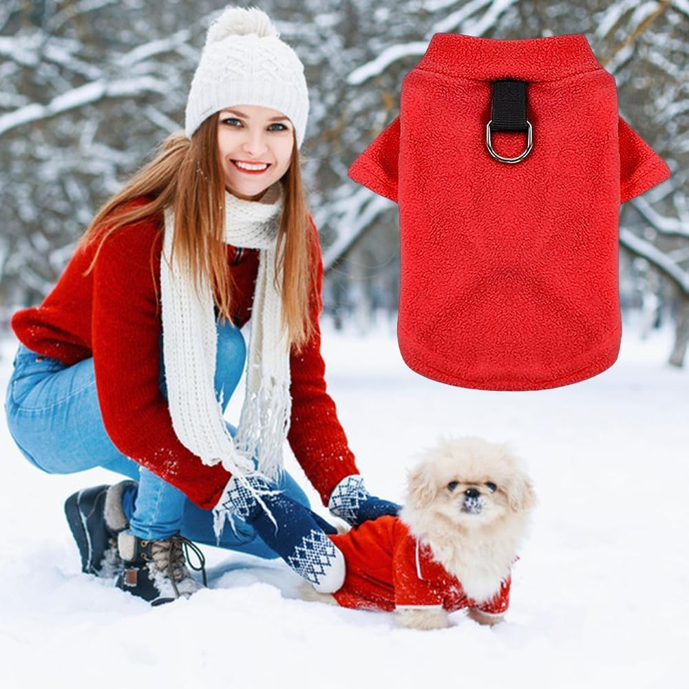Dog Jumper Fleece Small Dog Jumper for Small Dogs Dog Jumper Fleece Vest Pet Dog Warm Coat Warm Dog Clothes for Small, Medium and Large Dogs, with D-Rings, Red, 2XL image number 4