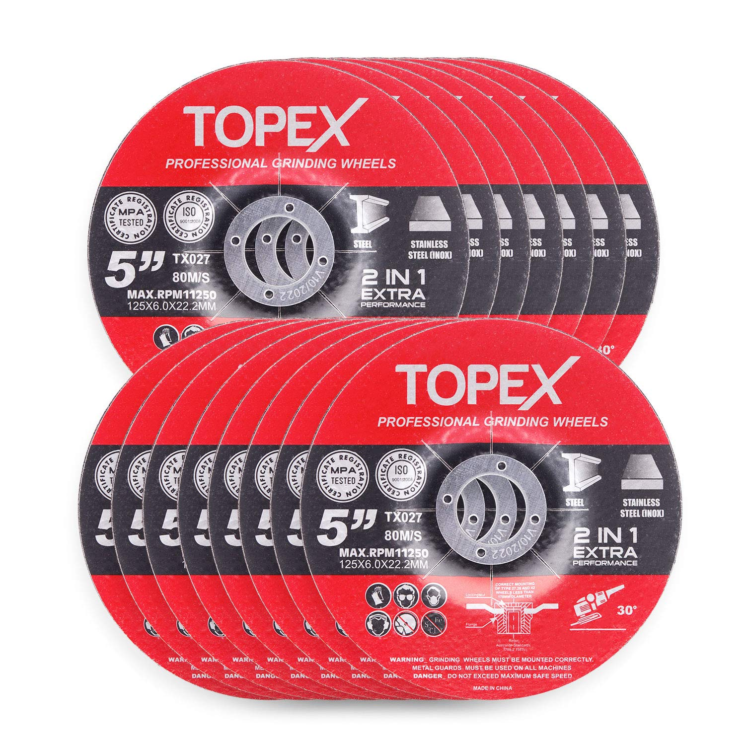 TOPEX 25PCS 125X 6.0 X 22.23Mm Grinding Discs Wheels Steel Inbox Angle Grinder image number 3