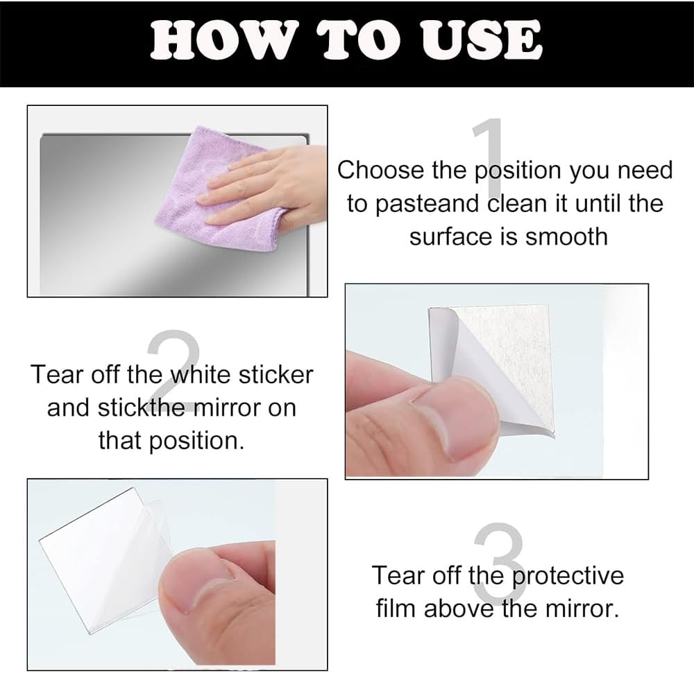 50Pcs Self-Adhesive DIY Mirror Wall Stickers,Mini Unbreakable Square Acrylic Mirror,Mirror Tiles 0.98" 1.97" 2.95" Three Sizes,For Crafts DIY Projects Home Wall Tables Kitchen Bathroom Decor image number 4