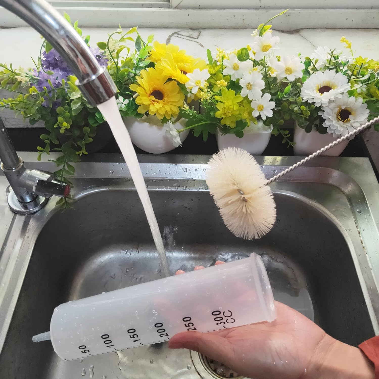 Coralpearl Bottle Brushes Thin Long Handle X 4, Skinny Wire Cleaner Set in Stainless Steel with Natural Boar Bristle at Wool Tip, Bendable Flexible for Cleaning Narrow Neck Bottles, Pipe, Tube, Hose image number 4