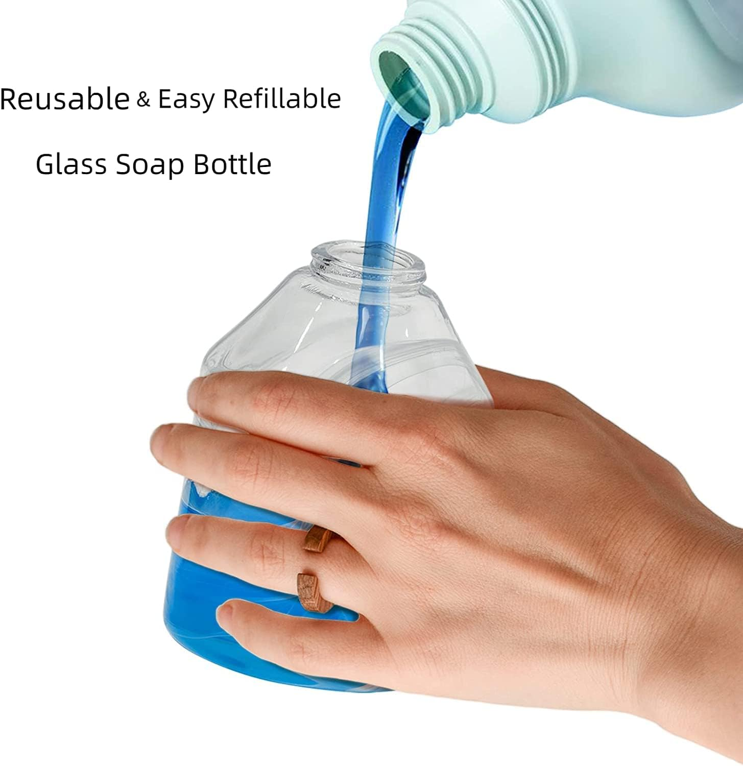 Glass Soap Dispenser Set, Hand Soap Dispenser and Dish Soap Dispenser, Soap Dispenser with Gold Soap Pump,Decorative Soap Dispenser for Bathroom & Kitchen Rustic Home Decor (Moire)