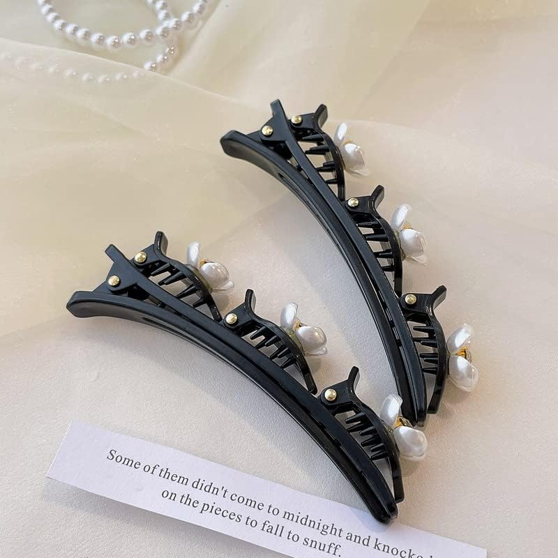 Pack of 2 Hair Clips with Crystal Flower Double Bang Hairstyle Hair Pin Clips with 3 Hair Clips Headband with Clips Hair Clips Hair Clips for Thick Hair for Women Girls Black image number 1