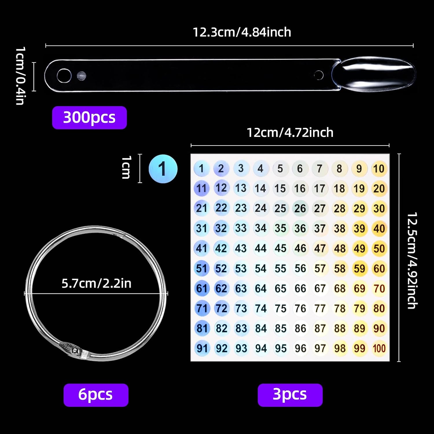 Nail Pattern Sticks, 300 Pieces, Nail Sticks, Nail Colour Display Stand, Semi-Permanent Nail Polish Colour Chart for Nail Art Style and Colour Display with Number Stickers 1-300 image number 6