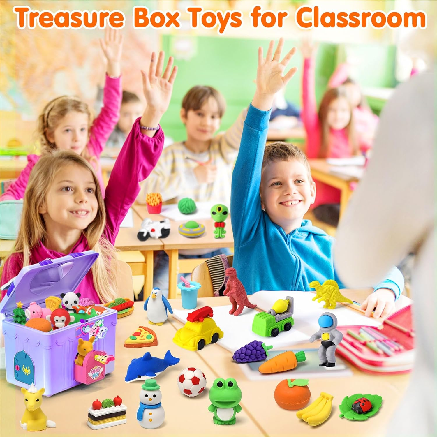 Palmatte 140PCS Mini Animal Erasers Bulk Kids Prizes Treasure Box Toys Classroom Rewards Teacher Must Haves Desk Pets Back to School Supplies Random Eraser Party Favors Kids Toys Gifts Pinata Stuffers image number 4