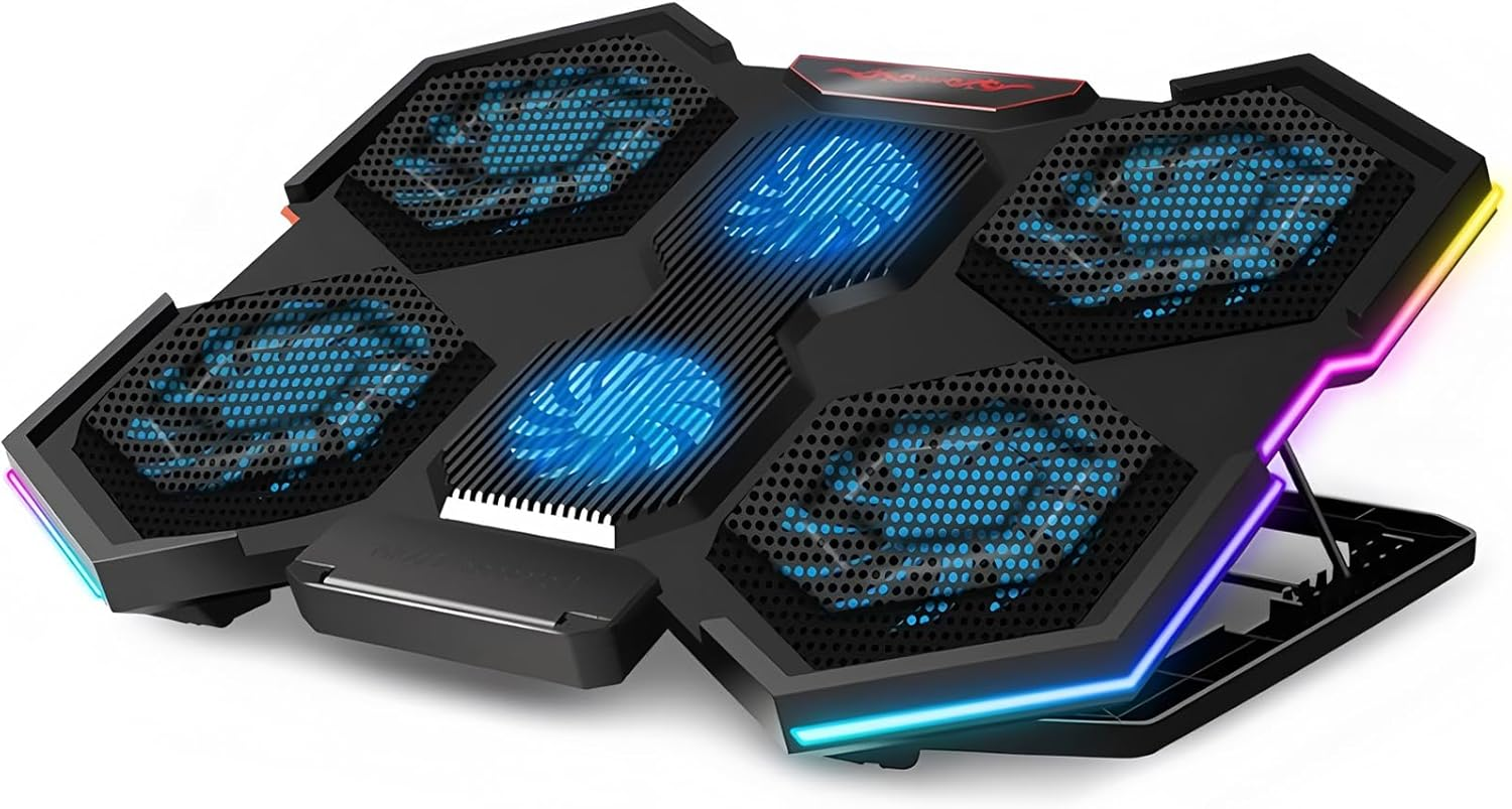 Upgraded Laptop Cooling Pad - RGB Lights Laptop Cooler with 6 Quiet Fans Adjustable Cooling Stand for 12-18 Inch Laptops, Dual USB Ports, Gaming Cooling Pad for Desk or Lap Use image number 6
