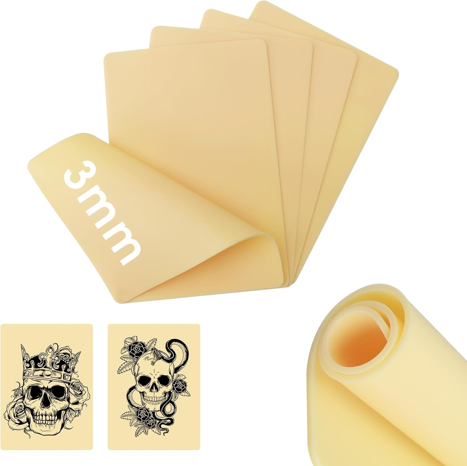 Inkin 3MM Tattoo Practice Skin 30X20Cm, 5Pcs Tattoo Skin Double Sides for Practicing, Tattoo Fake Skin Silicone for Beginners and Professional Tattoo Artists image number 4