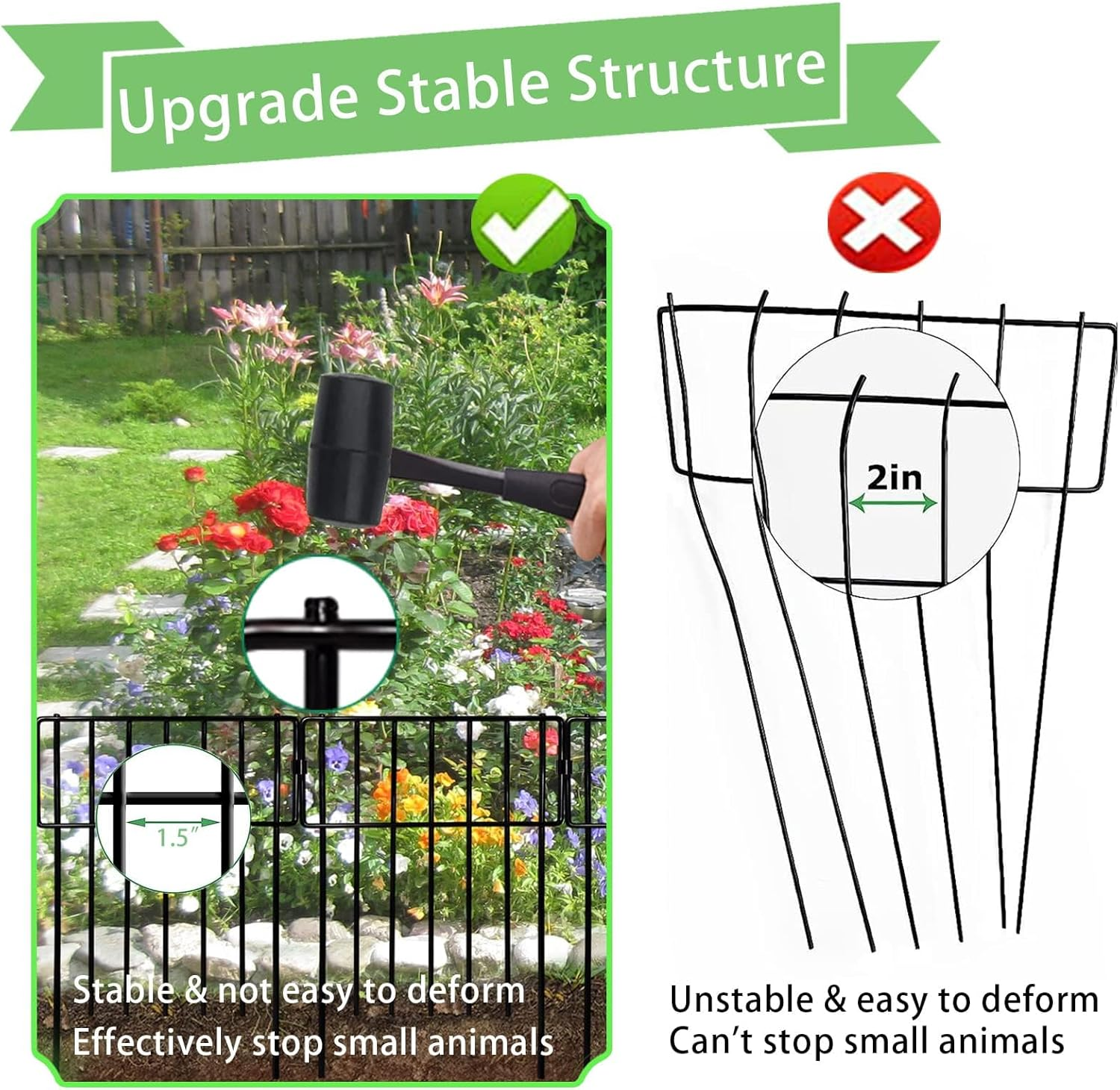 Thrivinest 10 Pack Animal Barrier, No Dig Decorative Fence, 17In(H) X10Ft(L) Rustproof Metal Small Garden Fence Border for Dogs Rabbits, Bottom Blocker for Outdoor Yard Patio image number 2