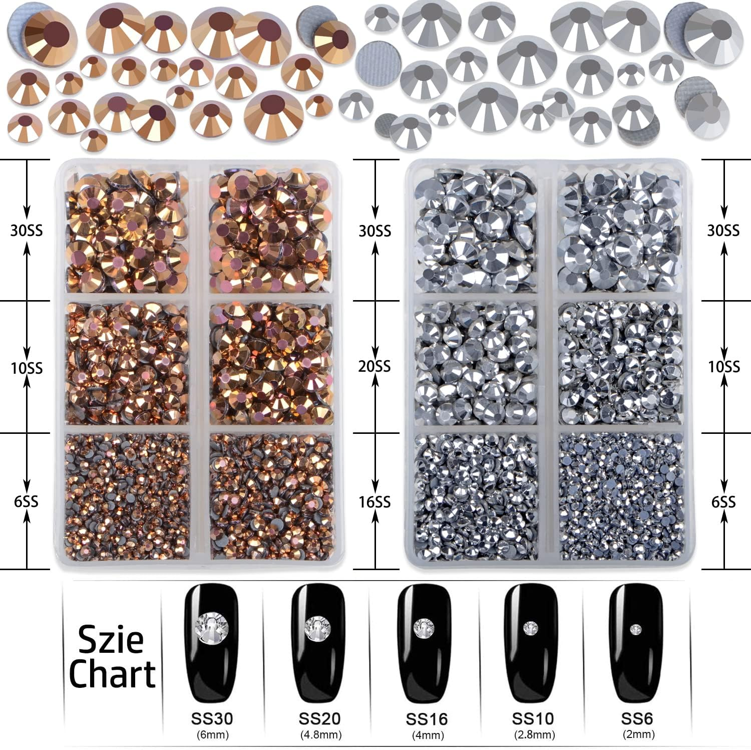 Lpbeads 6400 Pieces Metallic Rose Gold and Metallic Silver Hotfix Rhinestones Flat Back 5 Mixed Sizes Crystal round Glass Gems with Tweezers and Picking Rhinestones Pen - Aquamarine Ab image number 7
