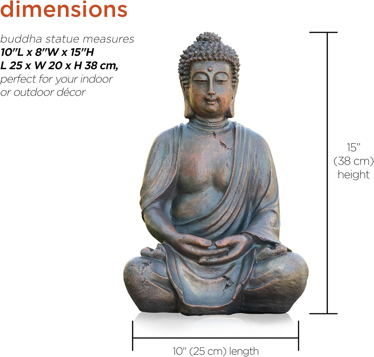 Alpine Corporation GEM170 Buddha Statue, 10" L X 8" W X 15" H, Bronze image number 6
