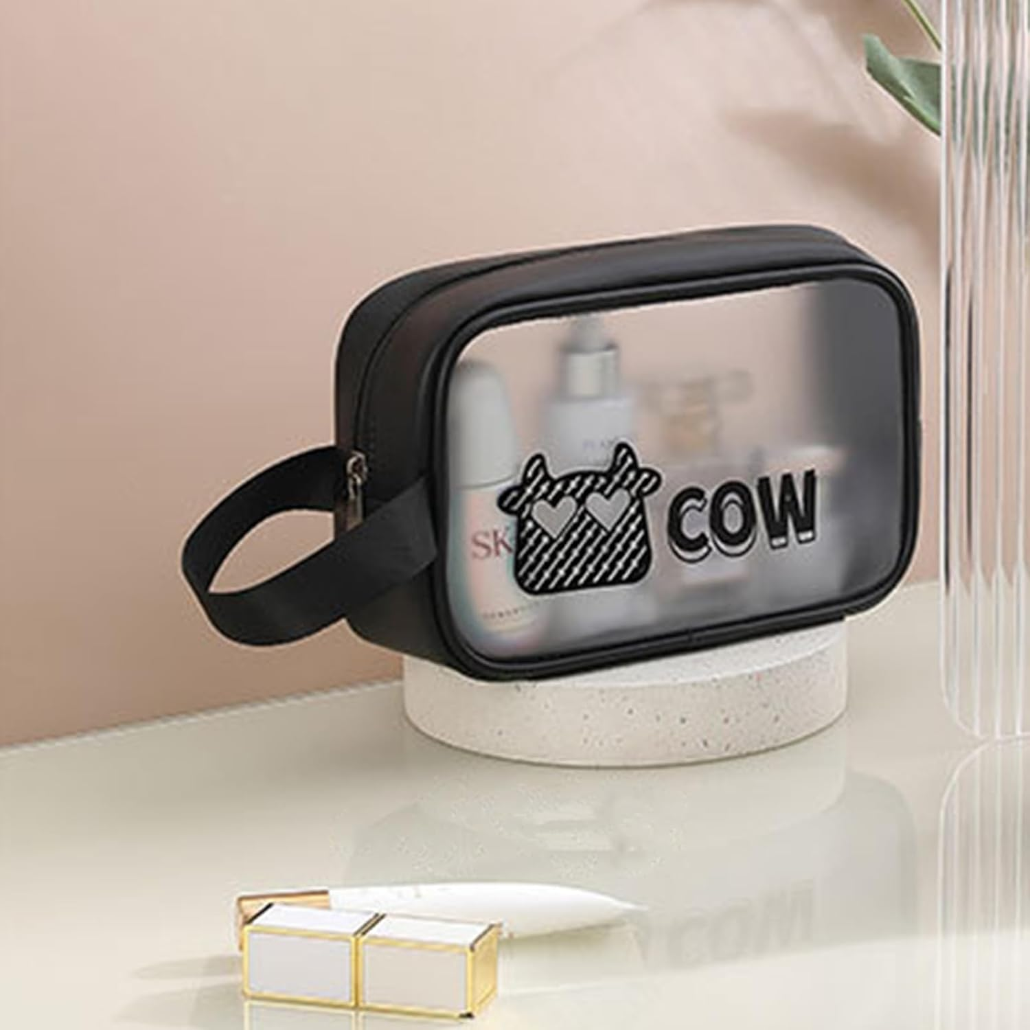 BSITSSS 2 PCS Clear Makeup Bags, Cute Cosmetic Bag with Zippers, Portable Waterproof Clear Toiletry Bags Small Make up Bag for Handbag Women Travelling and Holiday, Black&Coffee, Clear Makeup Bag image number 5