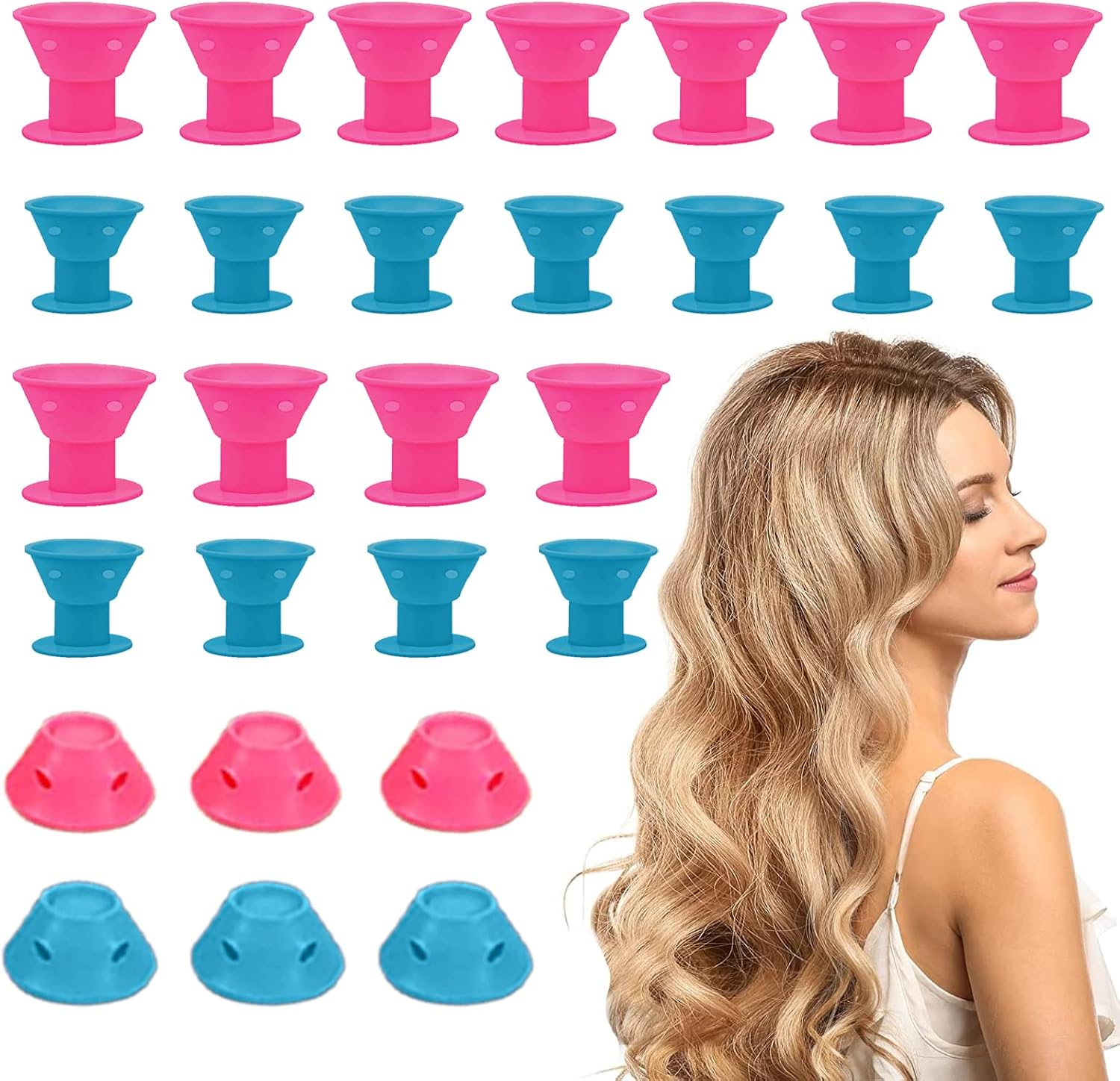 CZAYEFNH 40 Pieces Silicone Hair Rollers Self Grip Curlers, Curlers without Heat Hair Curler for Long Short Hair, Curler Set for Hair (Blue + Pink) image number 3