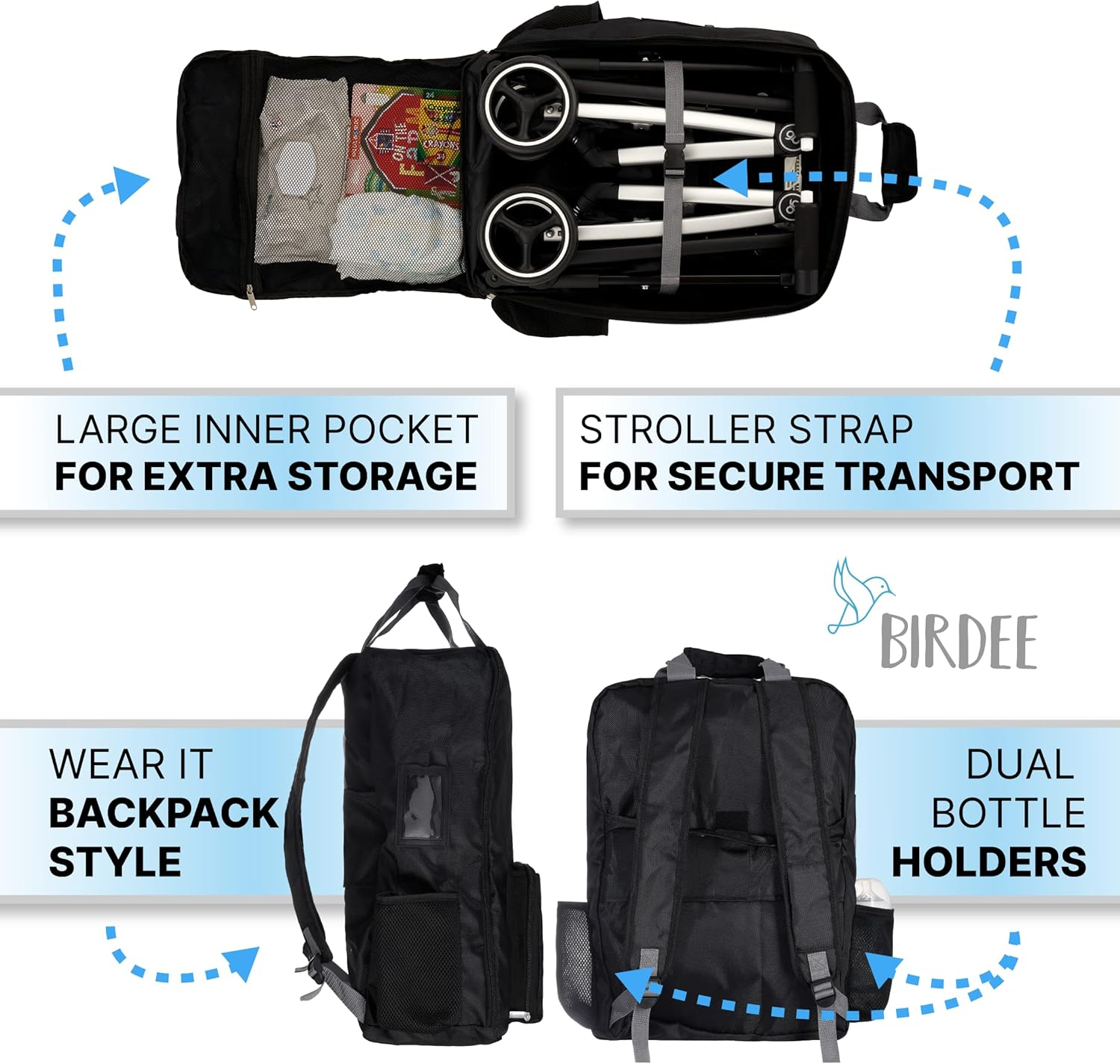Birdee Foldable Stroller Travel Bag Fits All GB Pockit Strollers Durable Backpack for Airplane Travel image number 5