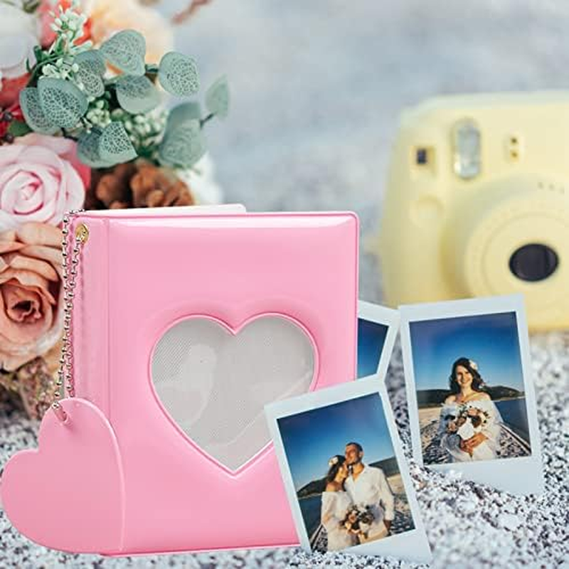 3 Inch Kpop Photocard Holder Book Mini Photo Album Mirror-Like Photocard Binder Small Photo Card Book Love Heart Hollow Photocard ID Holder with Love Heart Pendant 32 Pockets (Pink) image number 6