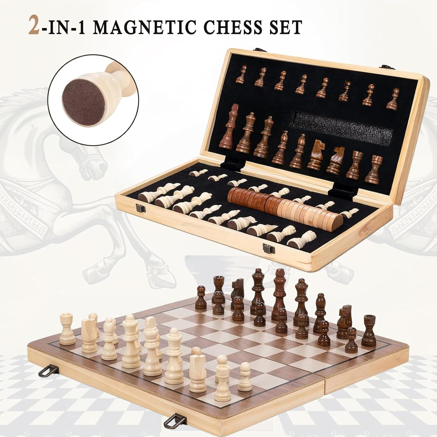 Chess Board Set with Checkers - 15.35" Wooden Chess Board Game Travel Chess for Adults & Kids, Chess Gift Toys for Boys Girls (15.35&ldquo;) image number 2