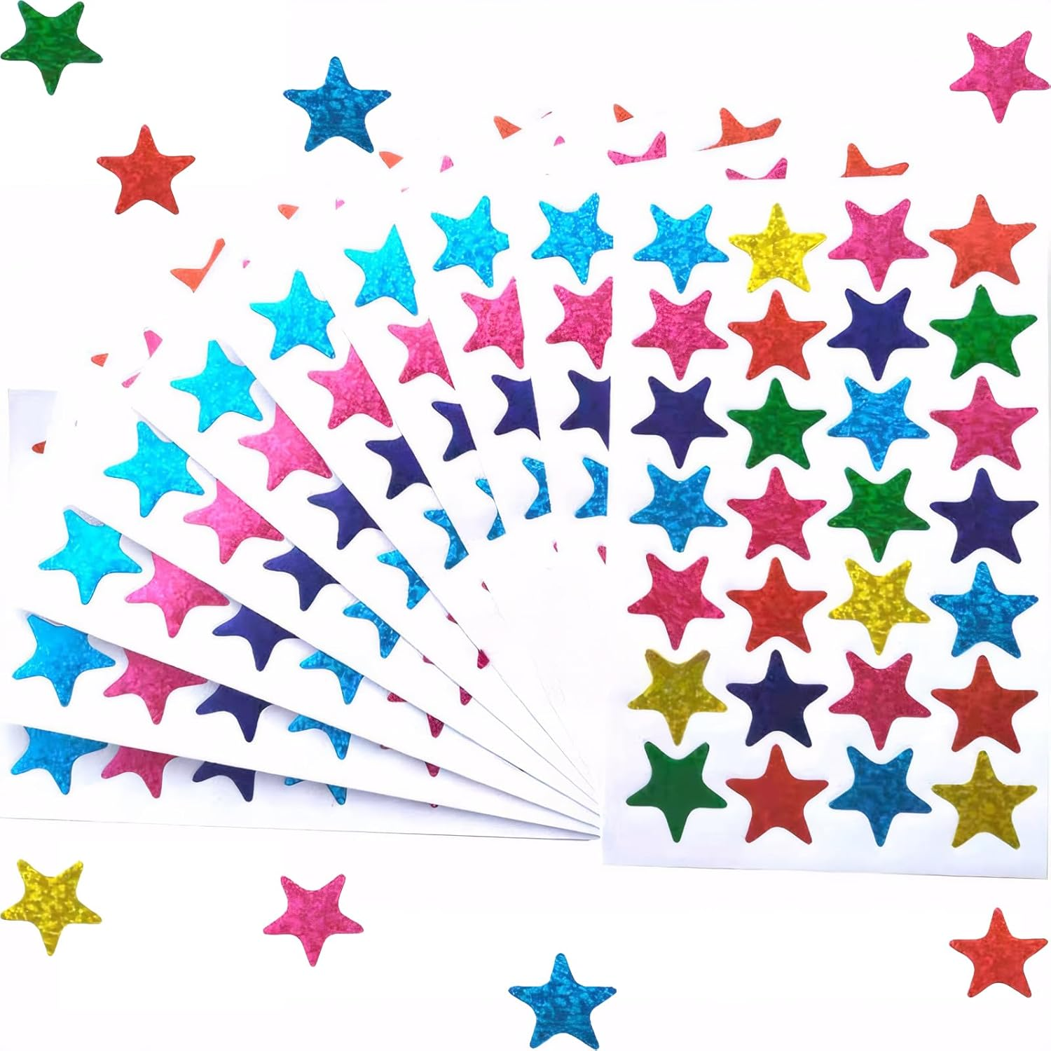 1120 Pcs Sparkly Reward Star Stickers, Glitter Shiny Teacher Star Stickers (Multi-Color, 2.2 Cm) image number 5