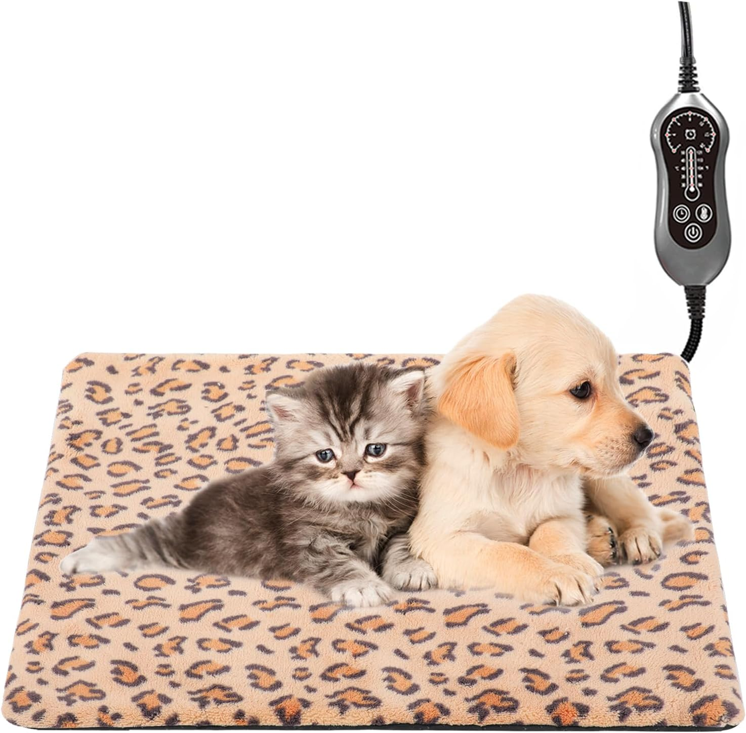 Pet Heating Pad for Dog Cat Temperature Adjustable Dog Cat Bed Warmer Heated Pet Mat House Pad with Timer Waterproof Warming Mat for Puppy Kitten (Beige, 38X47CM) image number 1