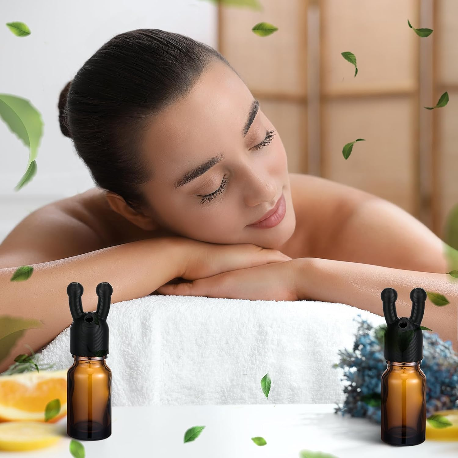 Chunful 2 Pack Essential Oil Inhaler Leakproof Double Hole Aroma Nasal Inhaler Inhaling Cap Mini Perfume Dispenser Bottle for Enhances Aromatherapy Inhalant Adults(Black) - Brown image number 2