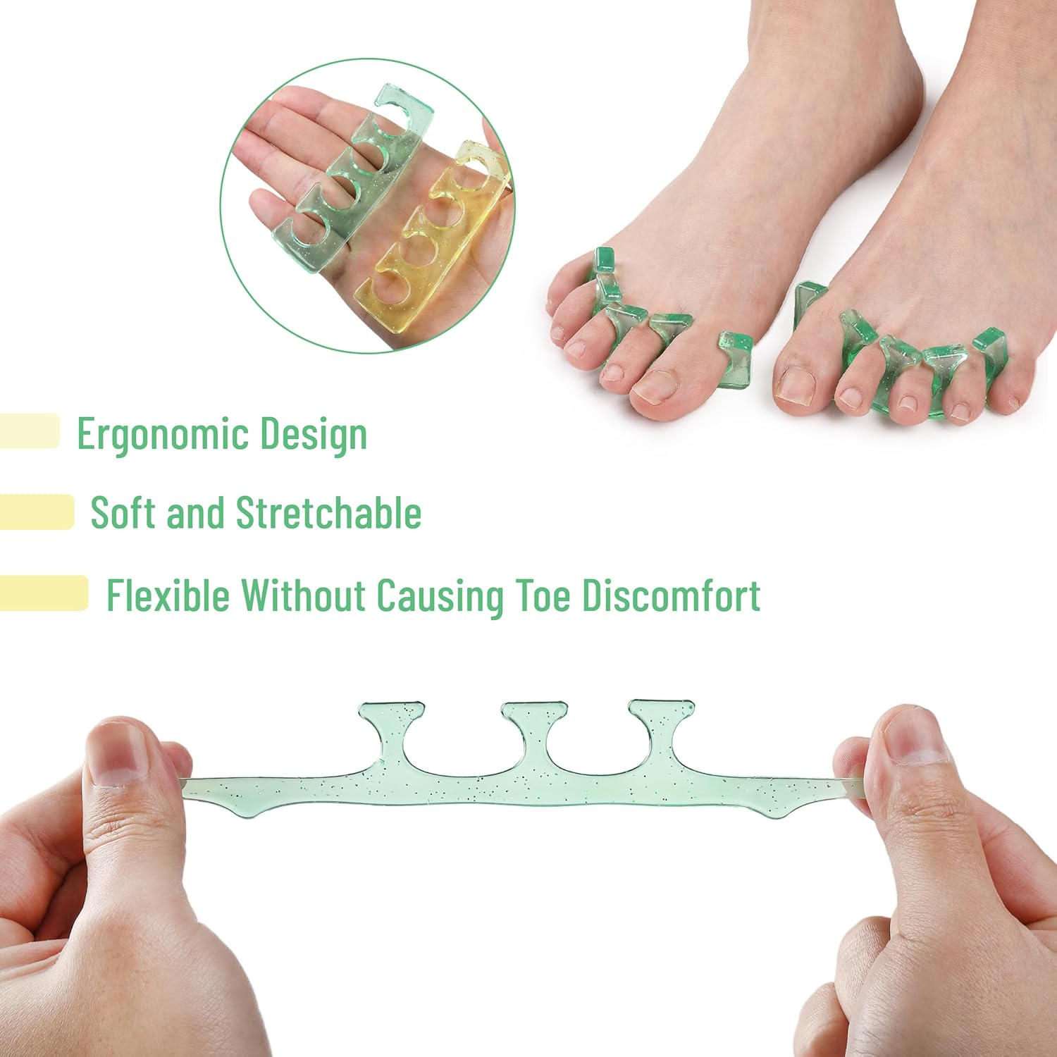 Toe Separators for Pedicure,Toe Spacer,Toe Separators Use for Separation of Toenails or Nails,Washable and Reusable Pedicure Supplies, Yellow and Green Colored image number 4